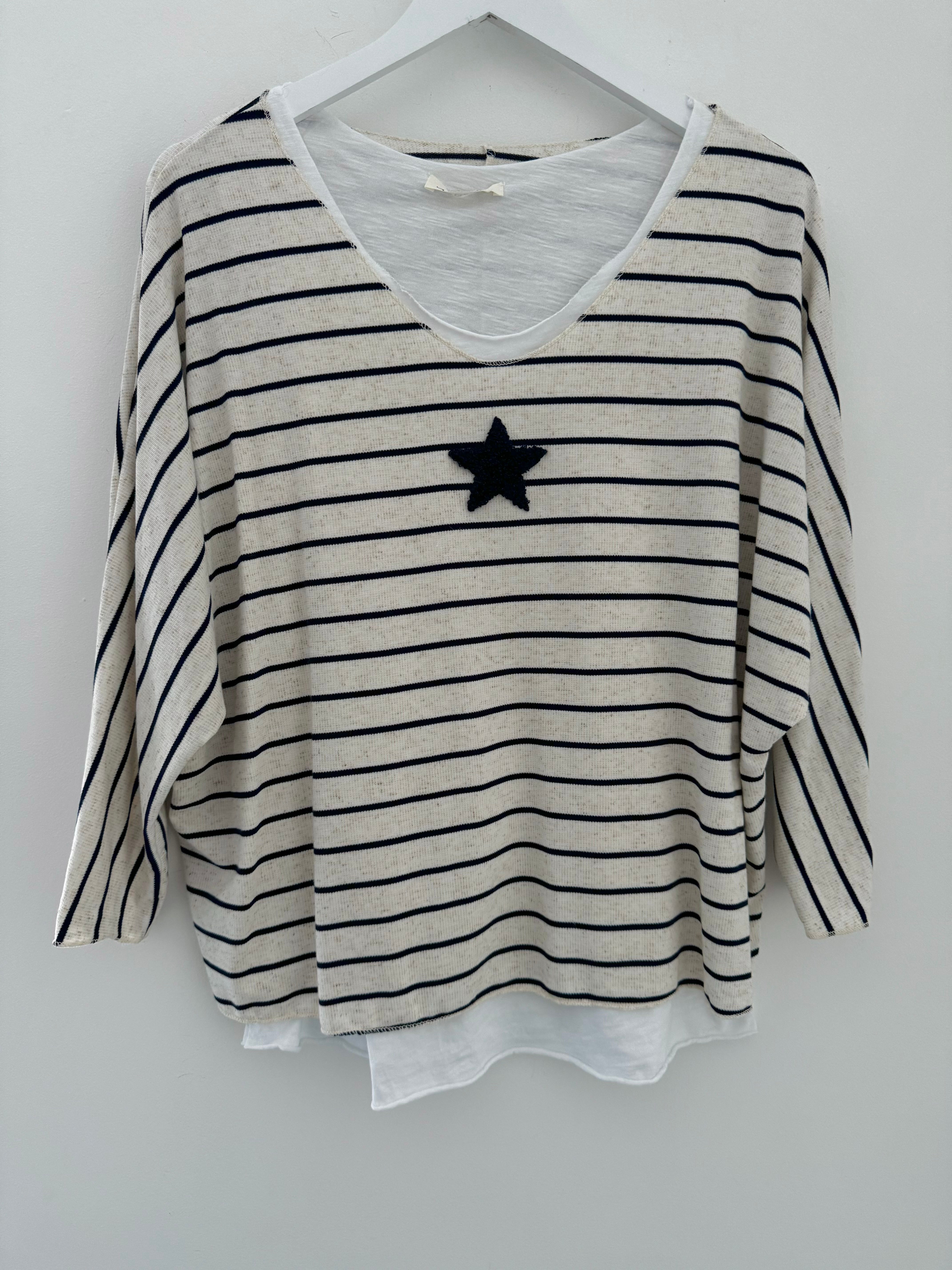 Star & Stripe Jumper in Ecru & Ink