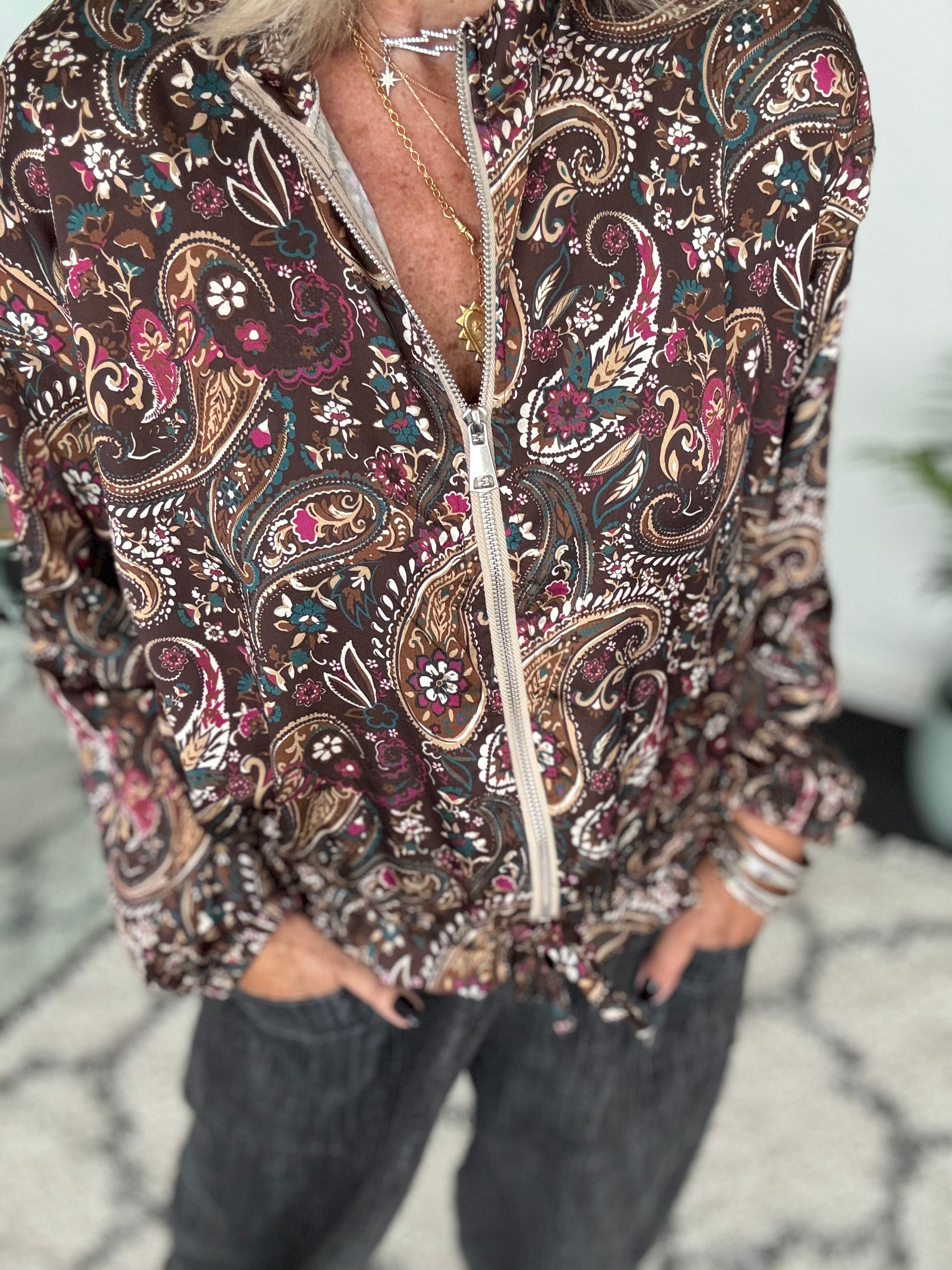 Silky Paisley Bomber Jacket