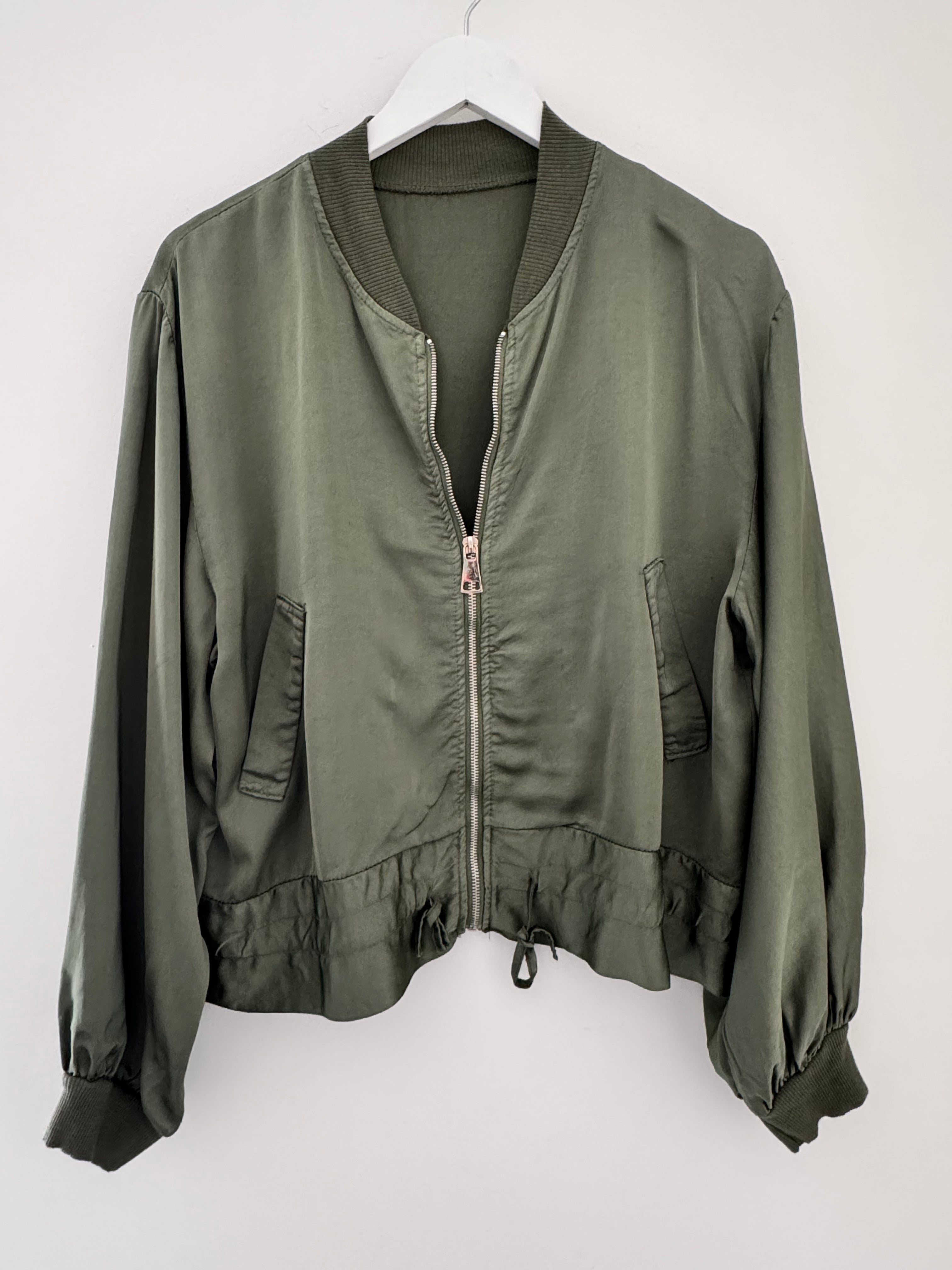 Silky Bomber Jacket in Khaki