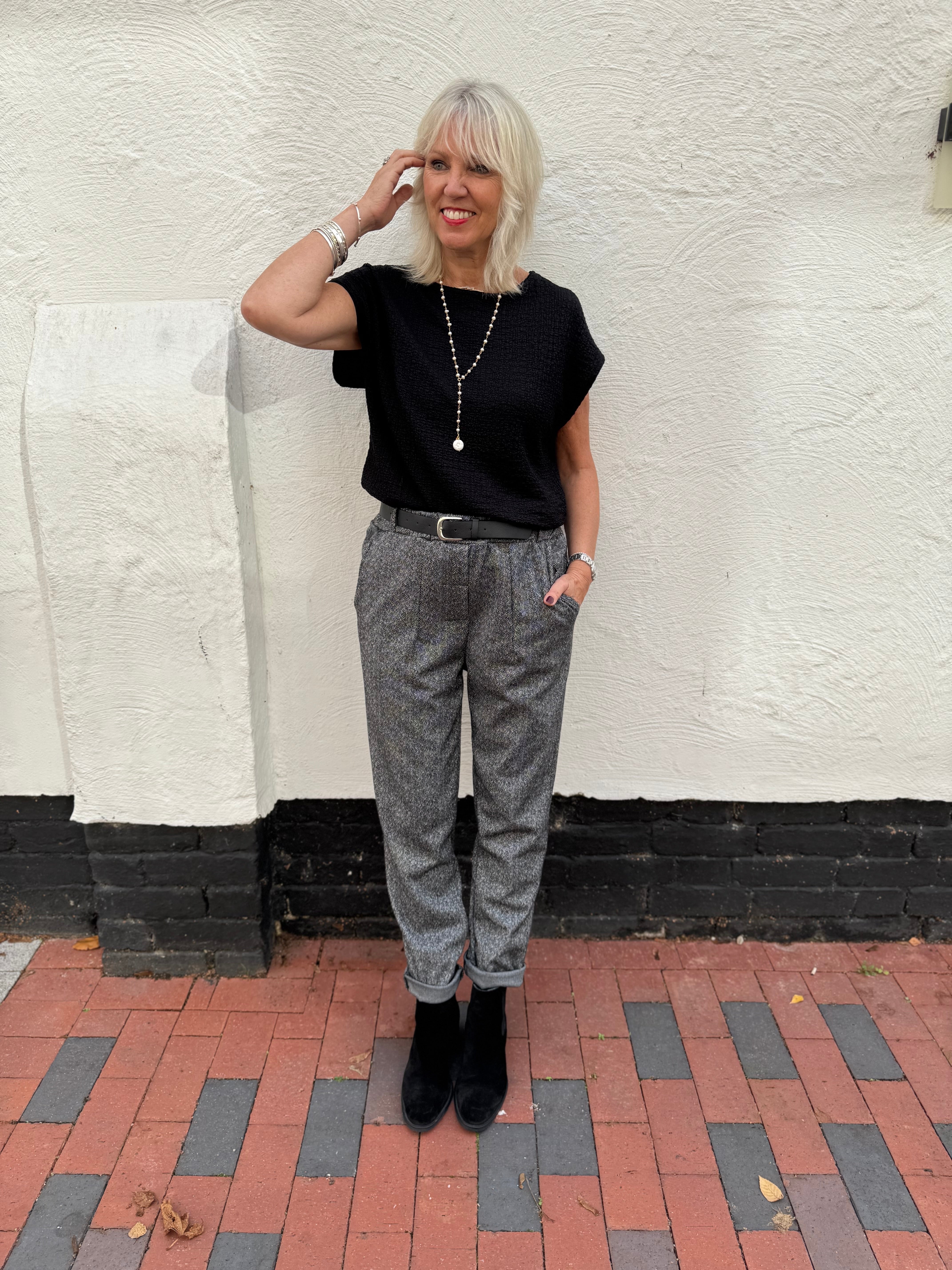 Stretch Herringbone Trousers in Charcoal