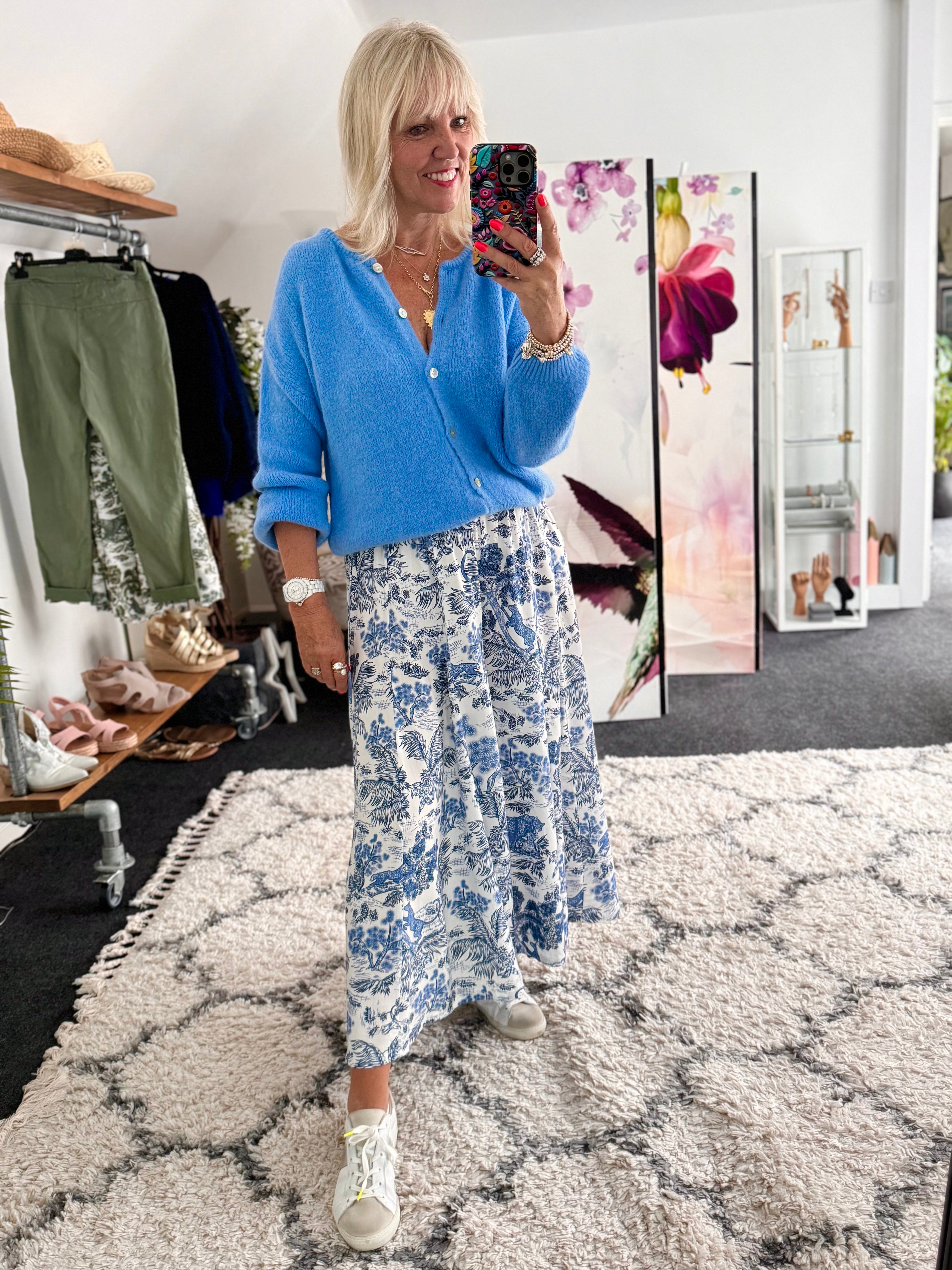 Alpaca Buttoned Cardi in Cornflower