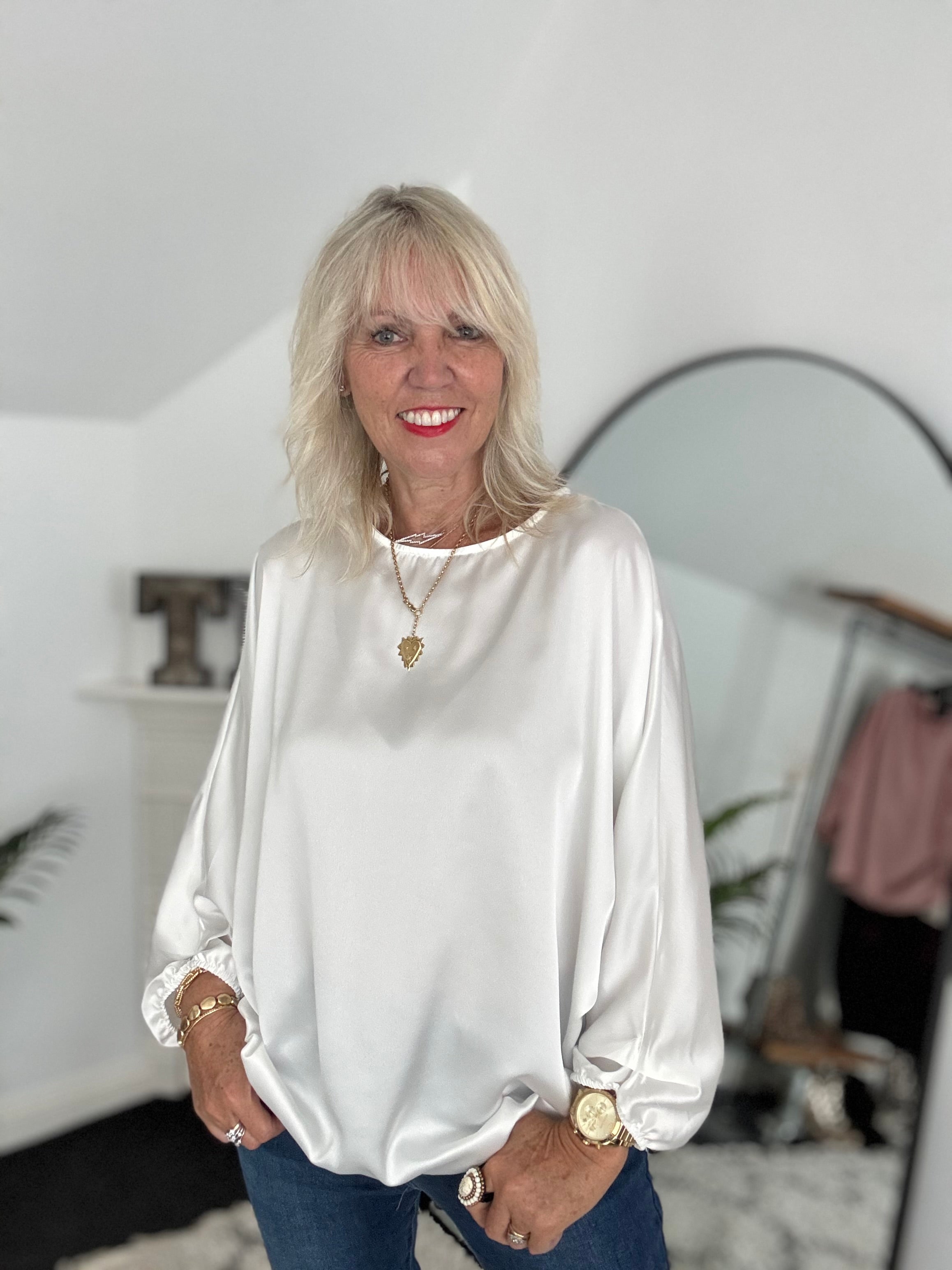 Silky Round Neck Top in Ivory