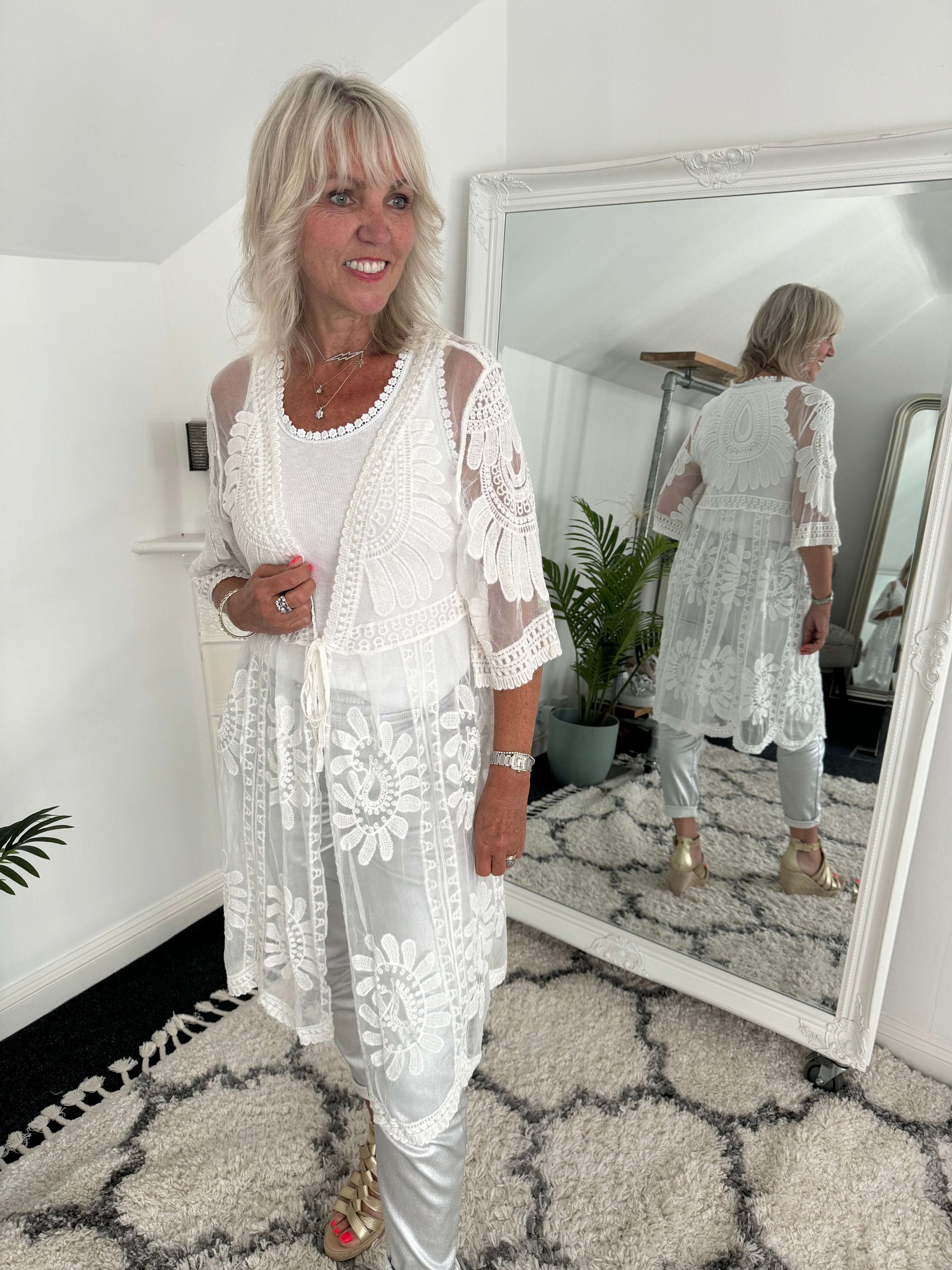 Lace Cotton Kimono in Ivory