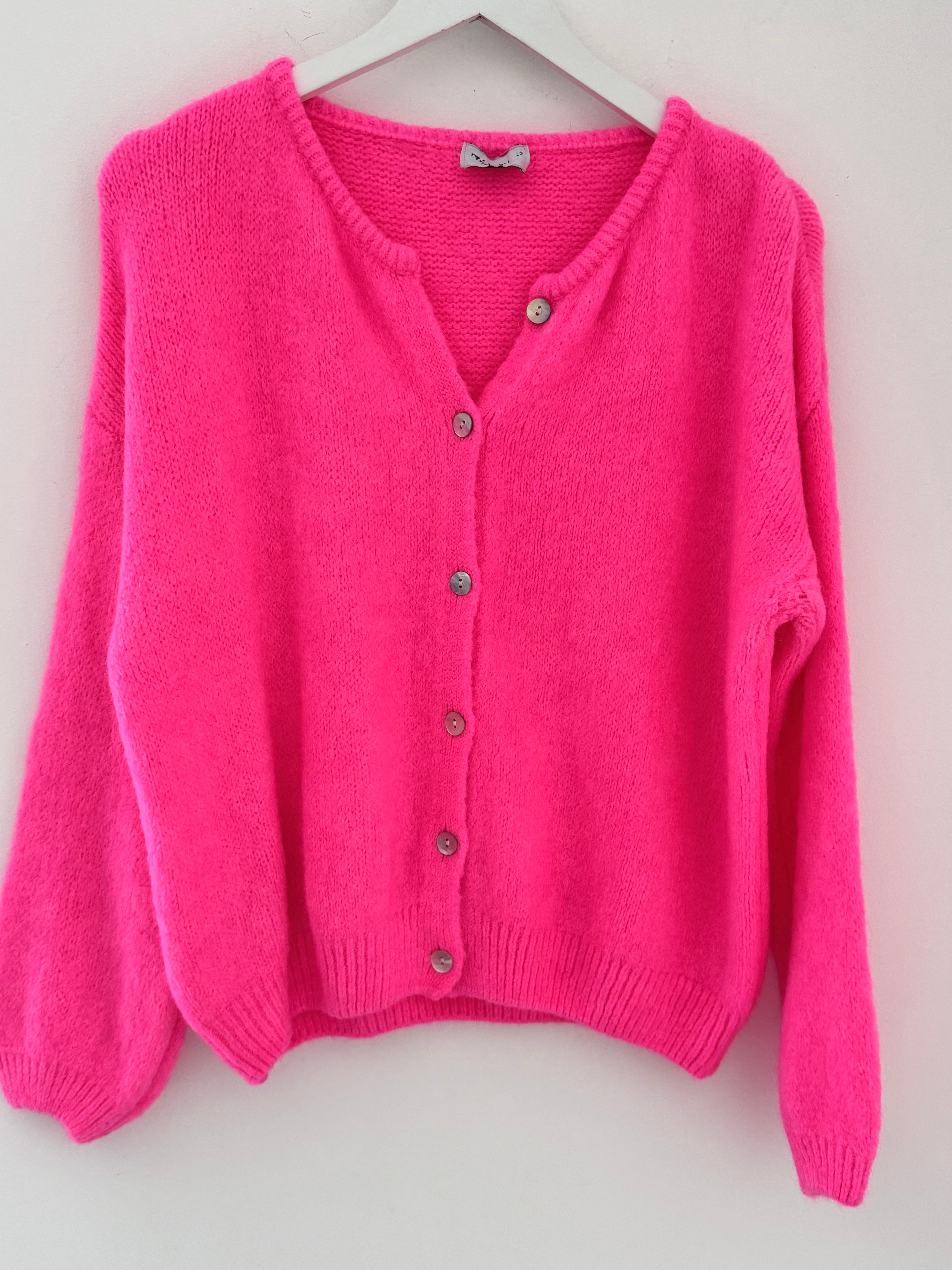 Alpaca Buttoned Cardi in Neon Pink