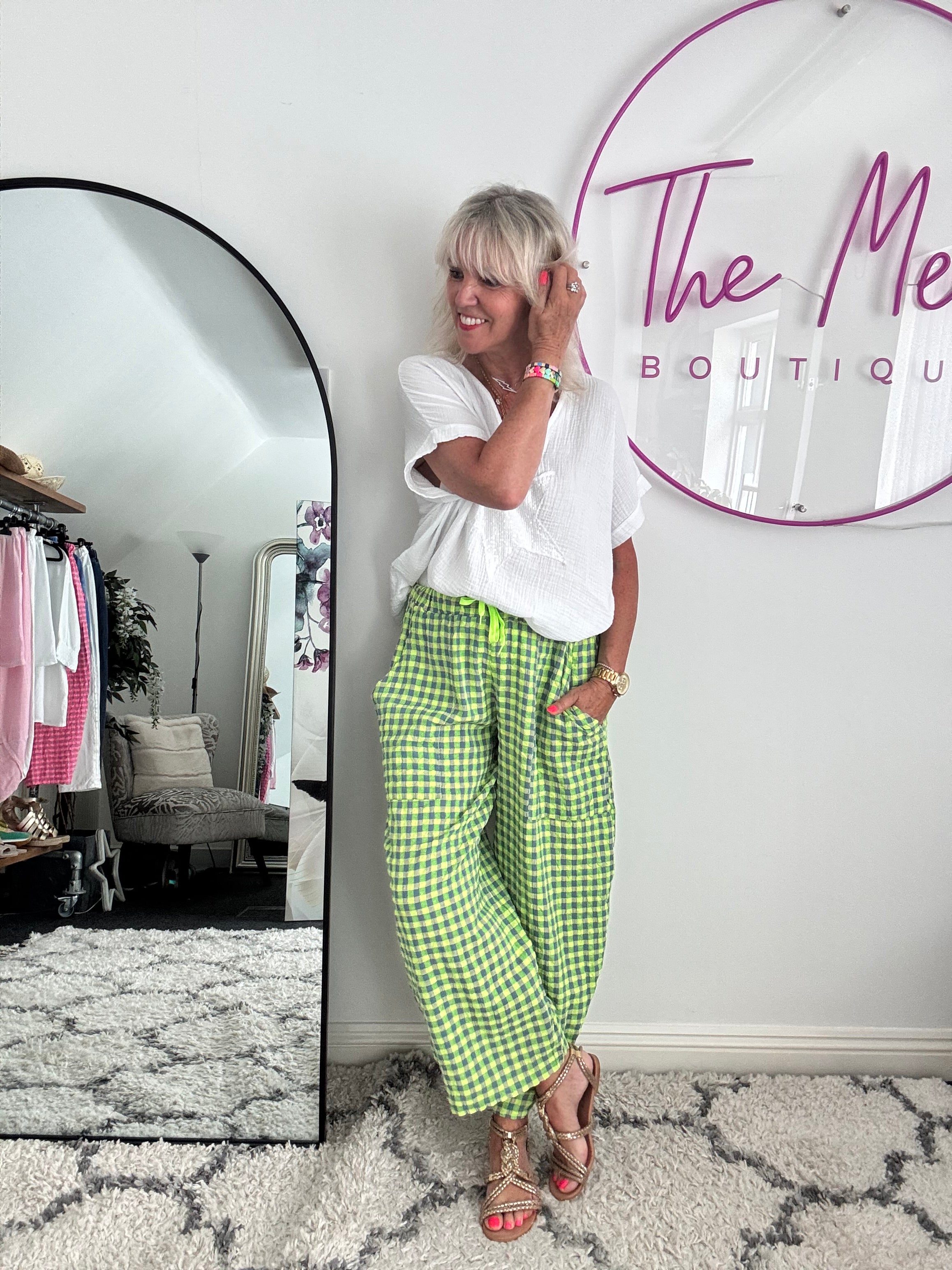 Barrel Check Trousers in Neon Citrus