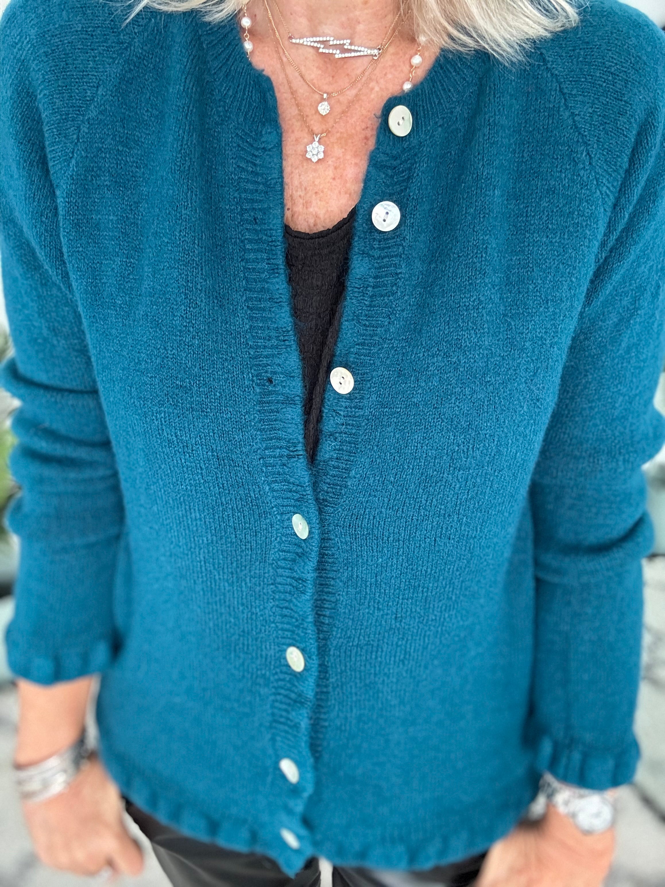 Alpaca Cardi with Frill Hems in Teal