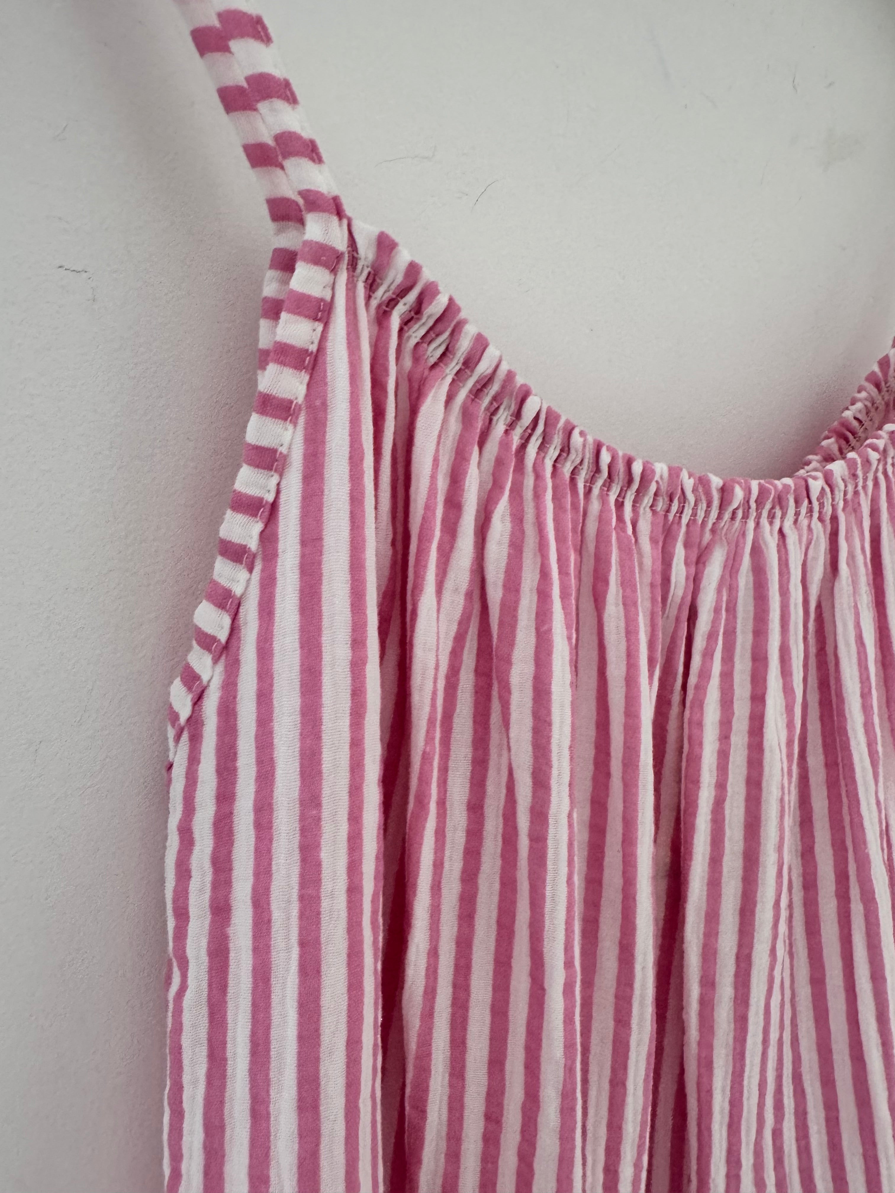 Stripe Cheesecloth Dress in Pink & White