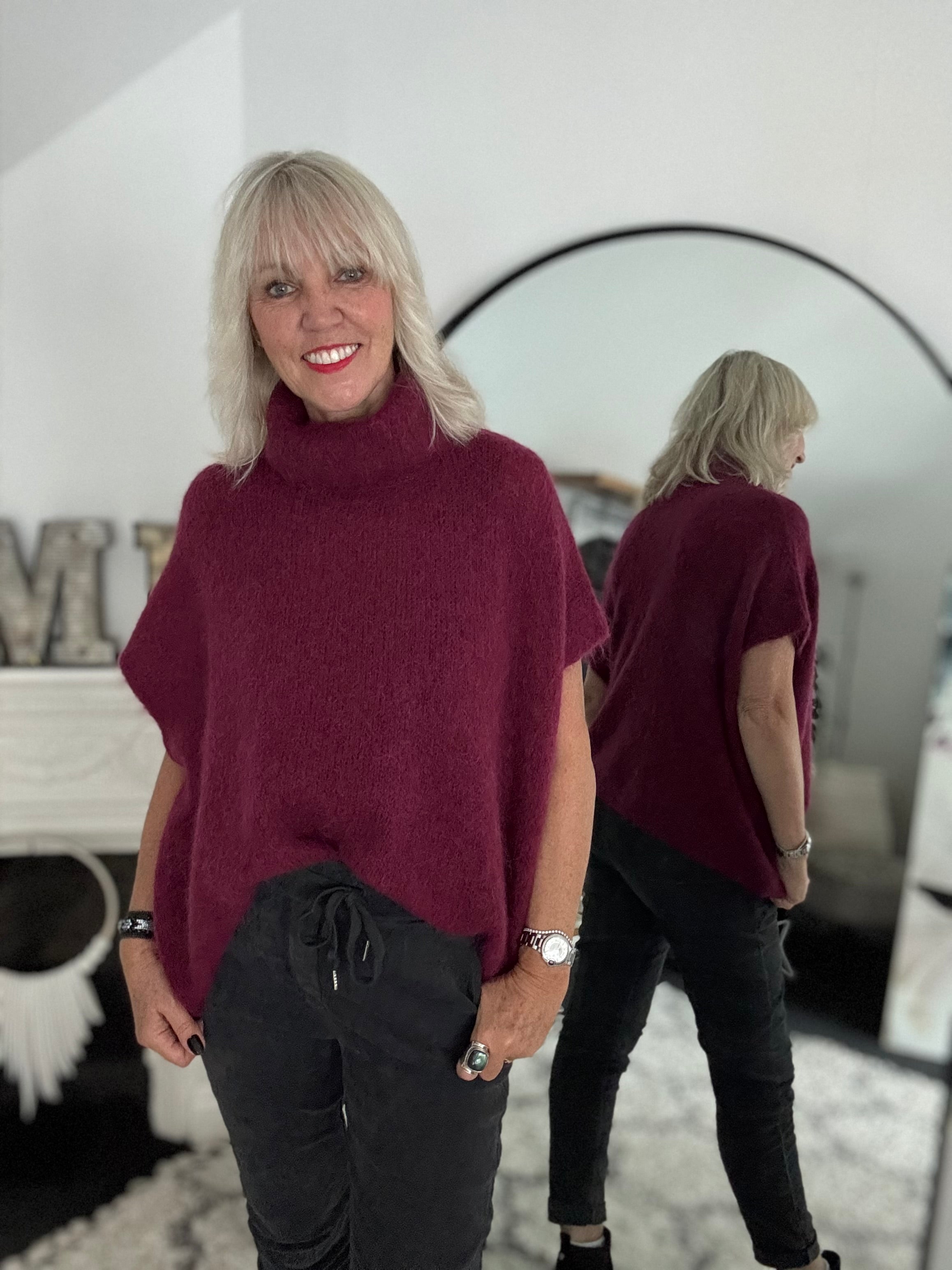 Alpaca Roll Neck Tank in Wine