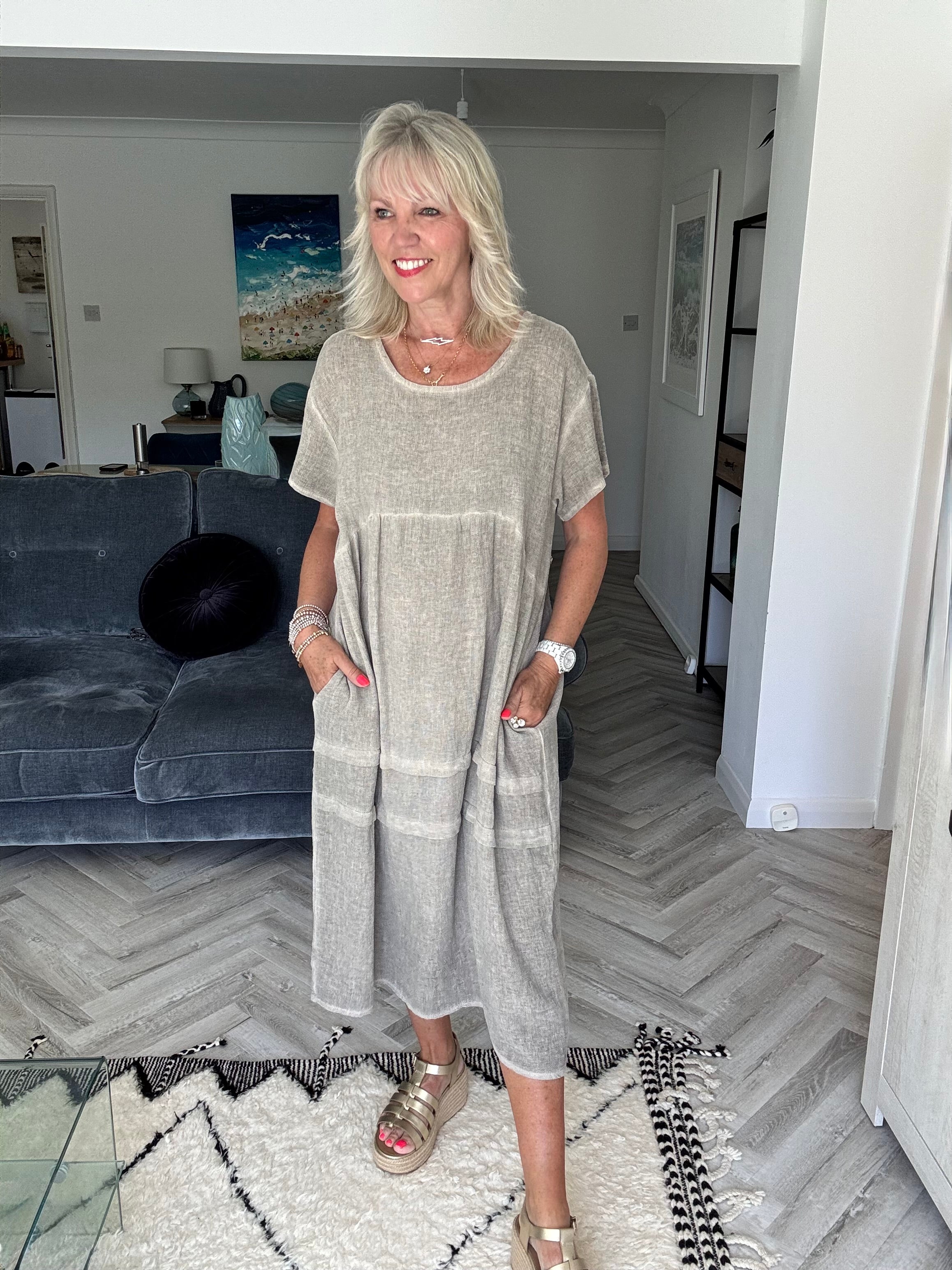 Cotton & Linen Cocoon Dress in Mocha