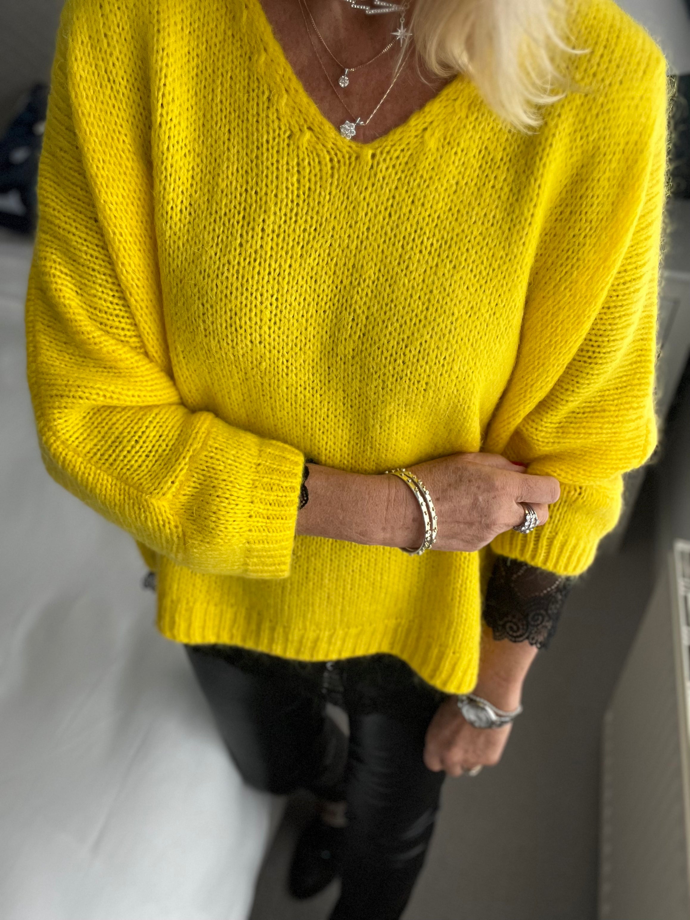 V Neck Jumper in Bright Yellow The Meek Boutique