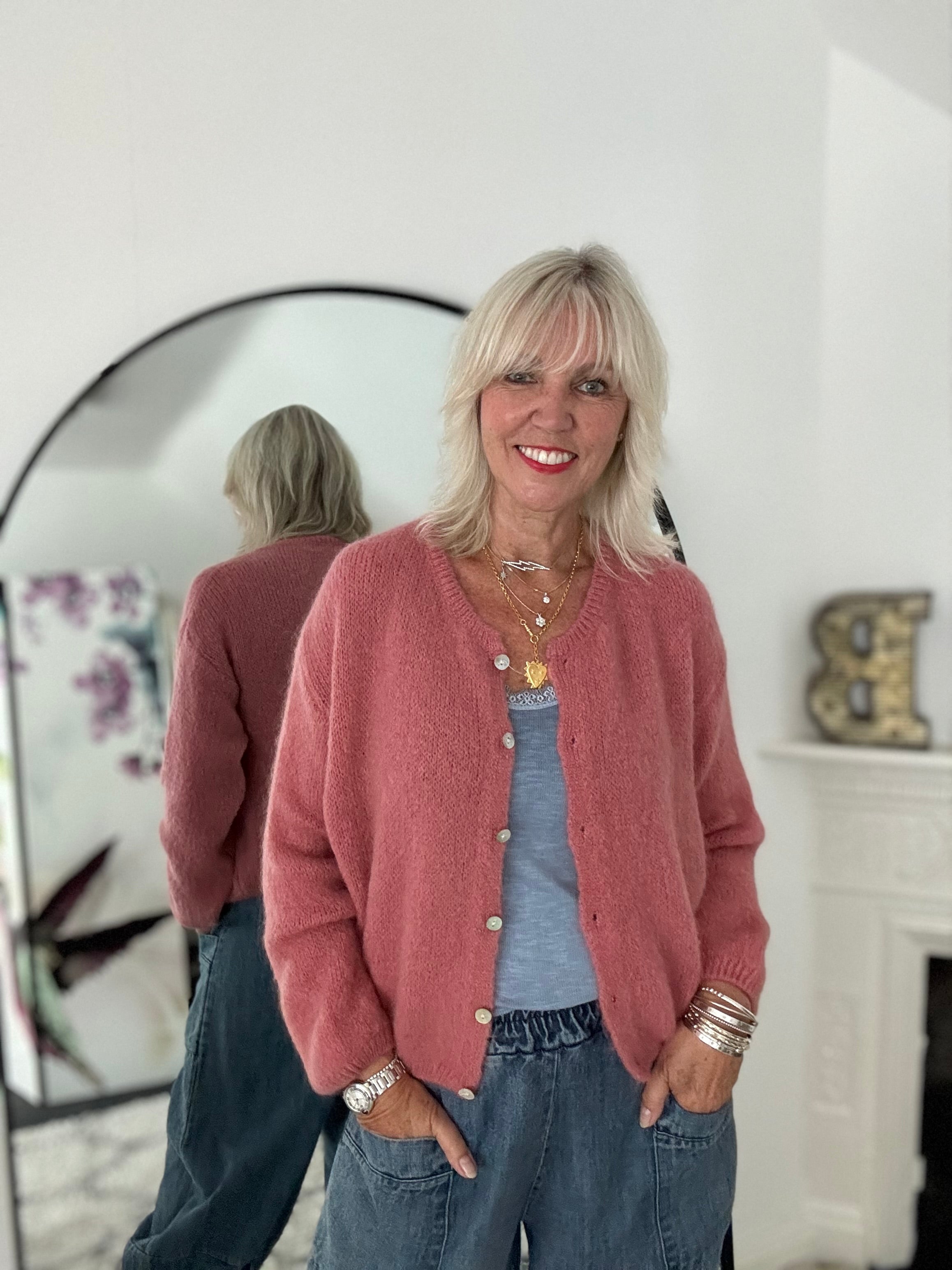 Mohair Buttoned Cardi in Blush Pink