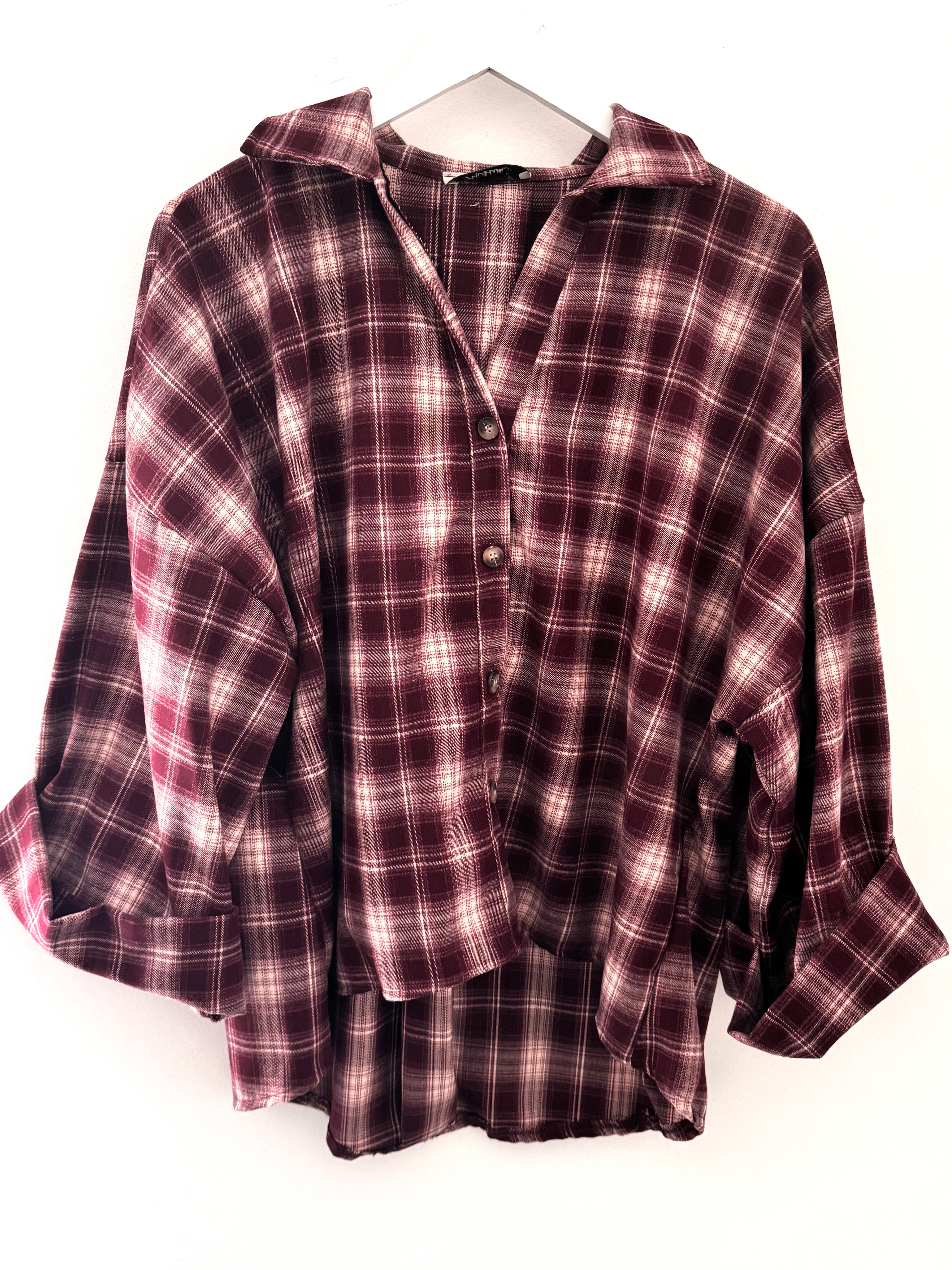 Soft Checked Shacket in Berry