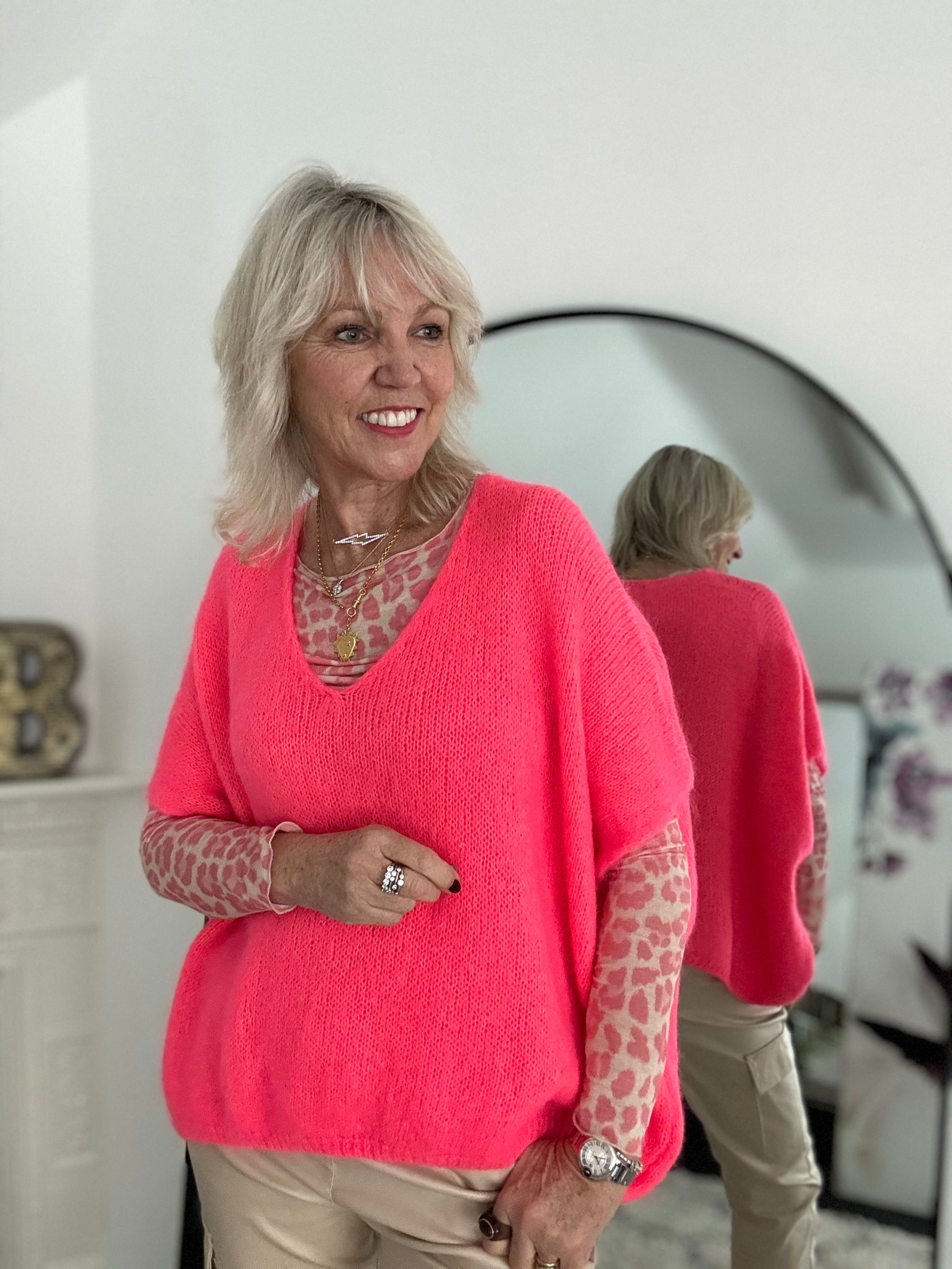 Ultrasoft Cashmere Blend Base Layer in Coral Pink Leopard