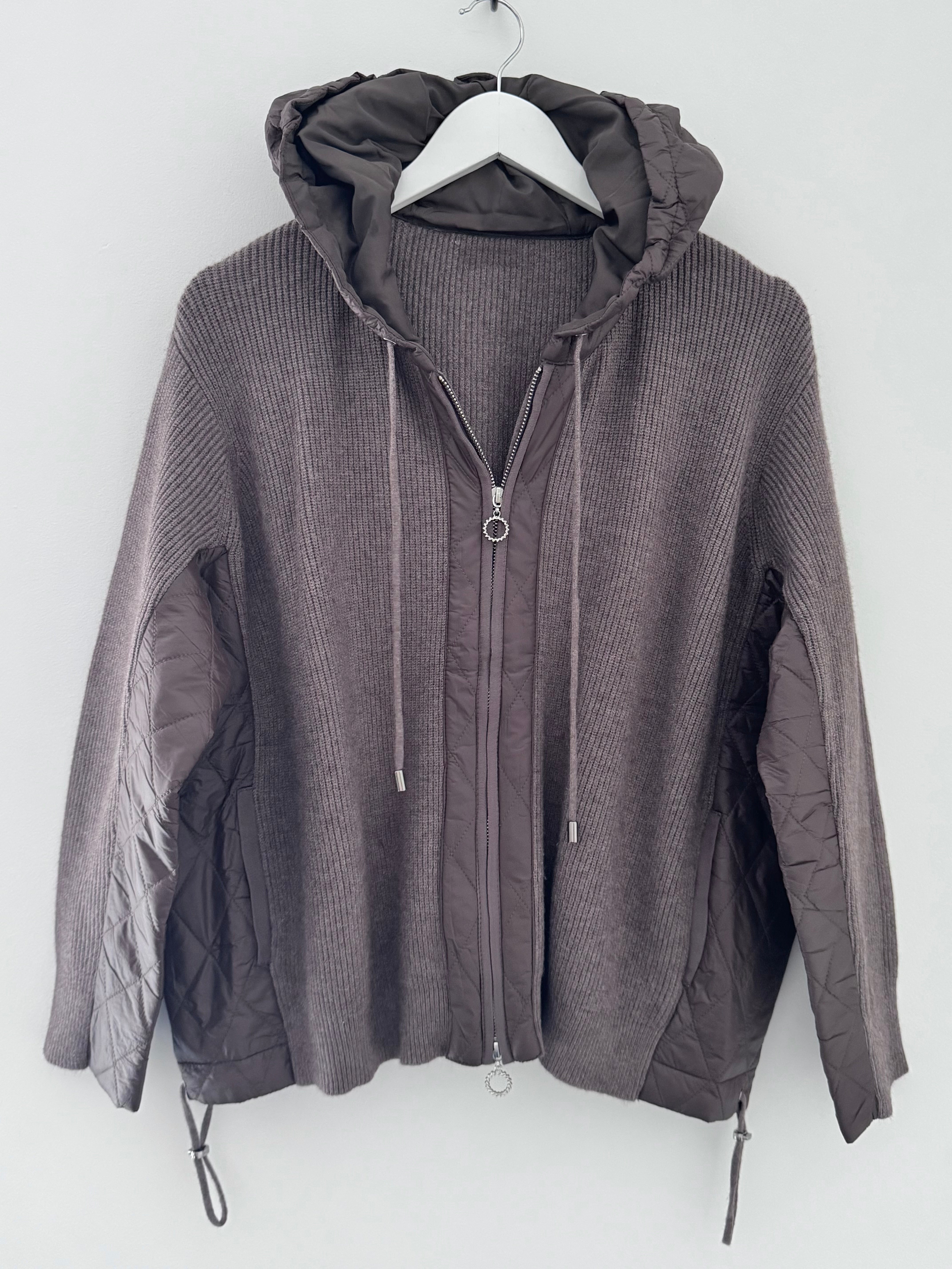 Hooded Knit Jacket in Chocolate
