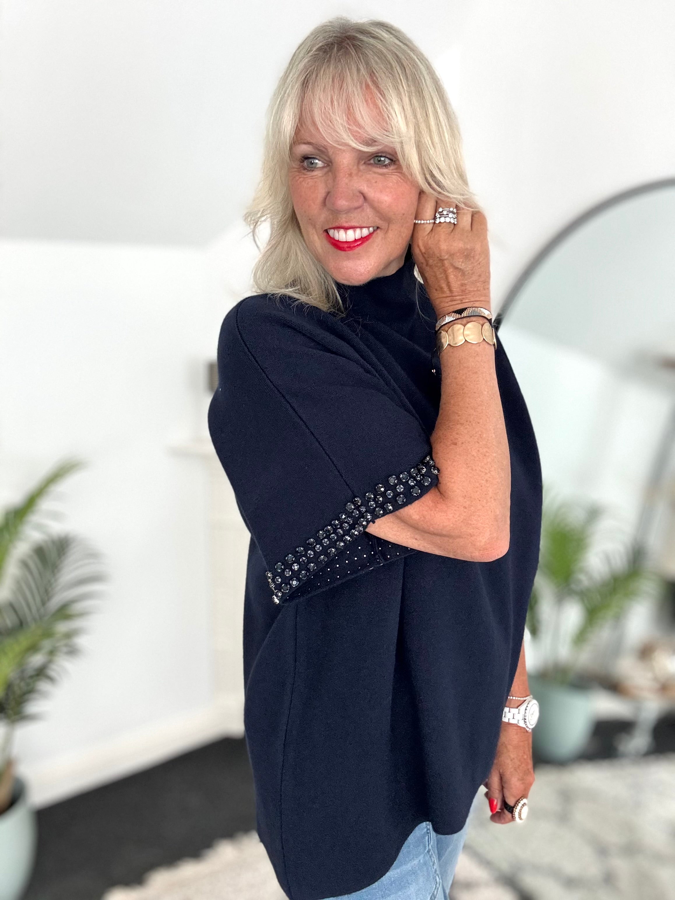 Jewel Sleeve Knit in Navy