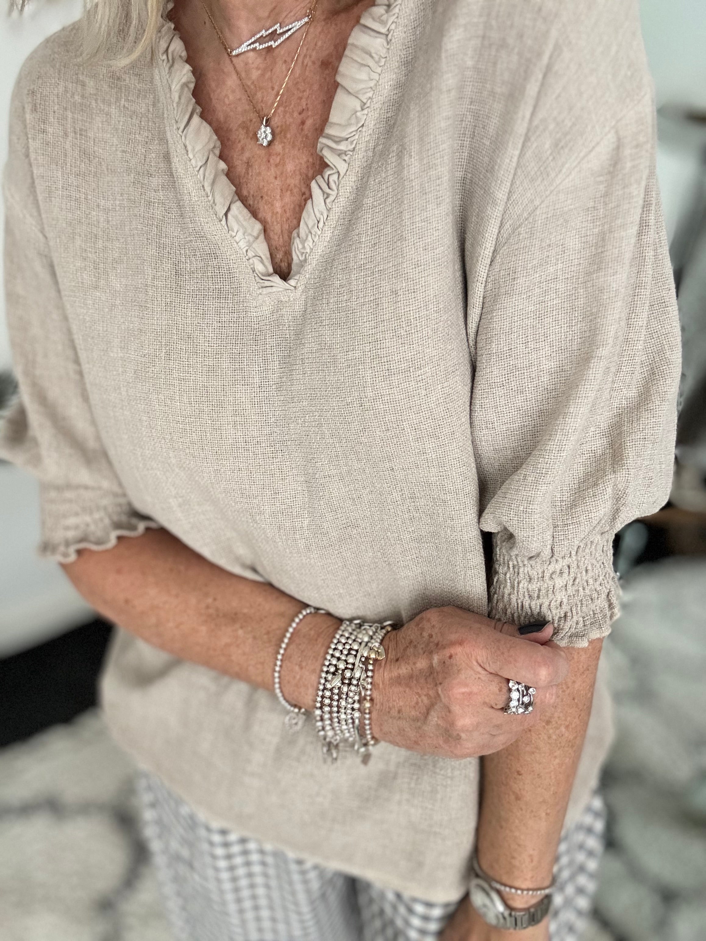 Linen & Cotton Top in Stone