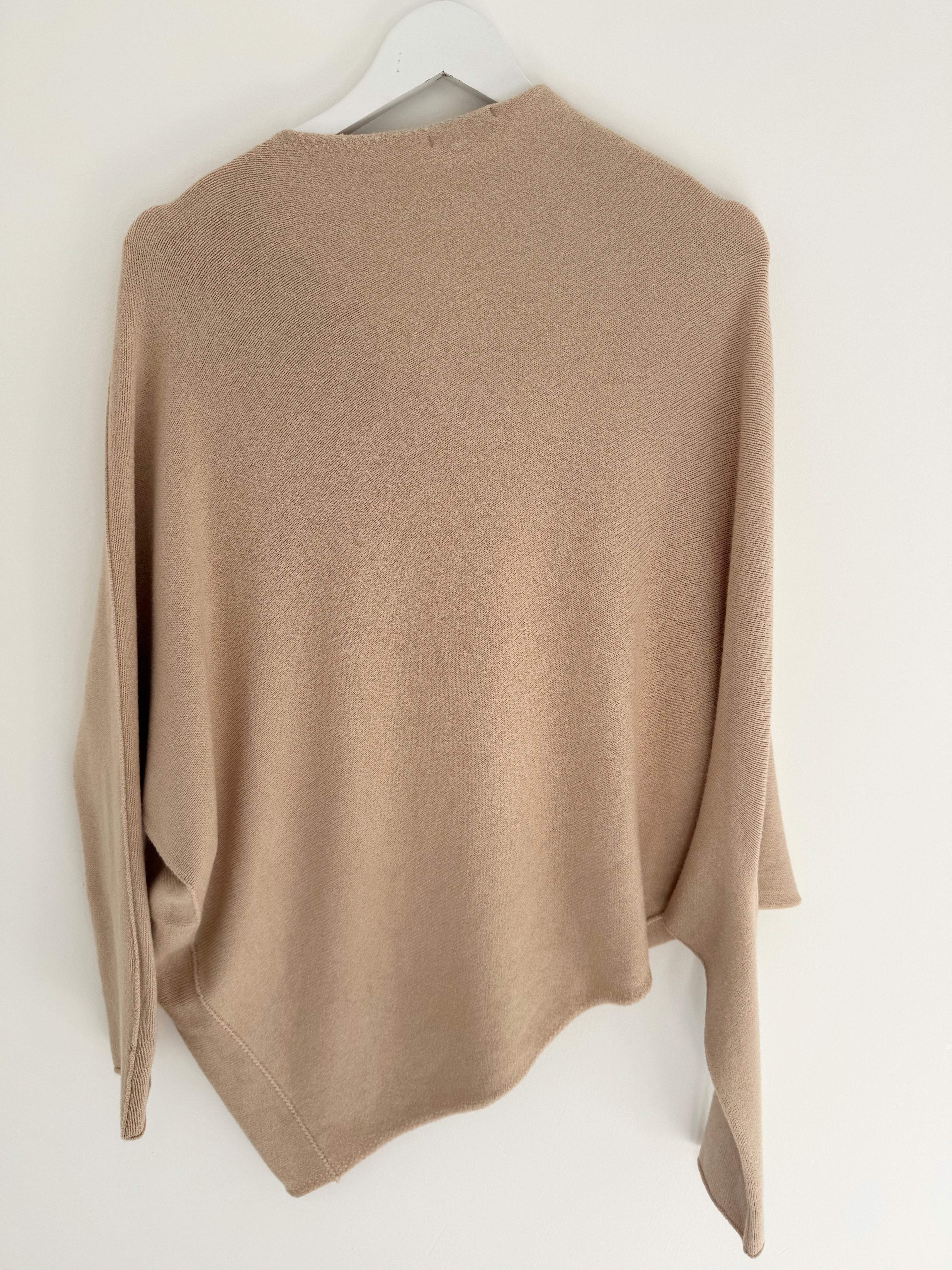 Cowl Neck Asymmetric Jumper in Stone
