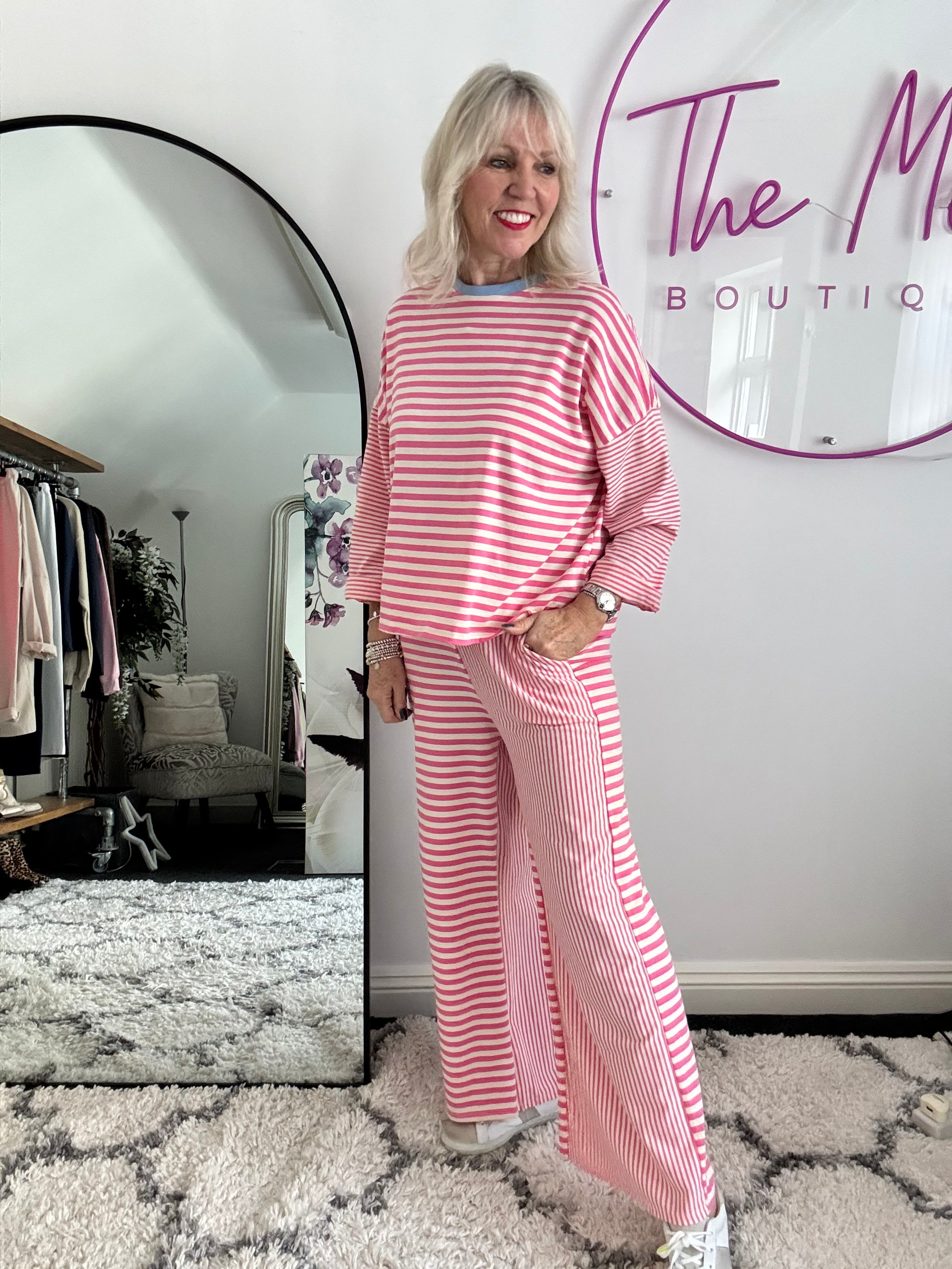 Stripe Lounge Pants in Pink & White
