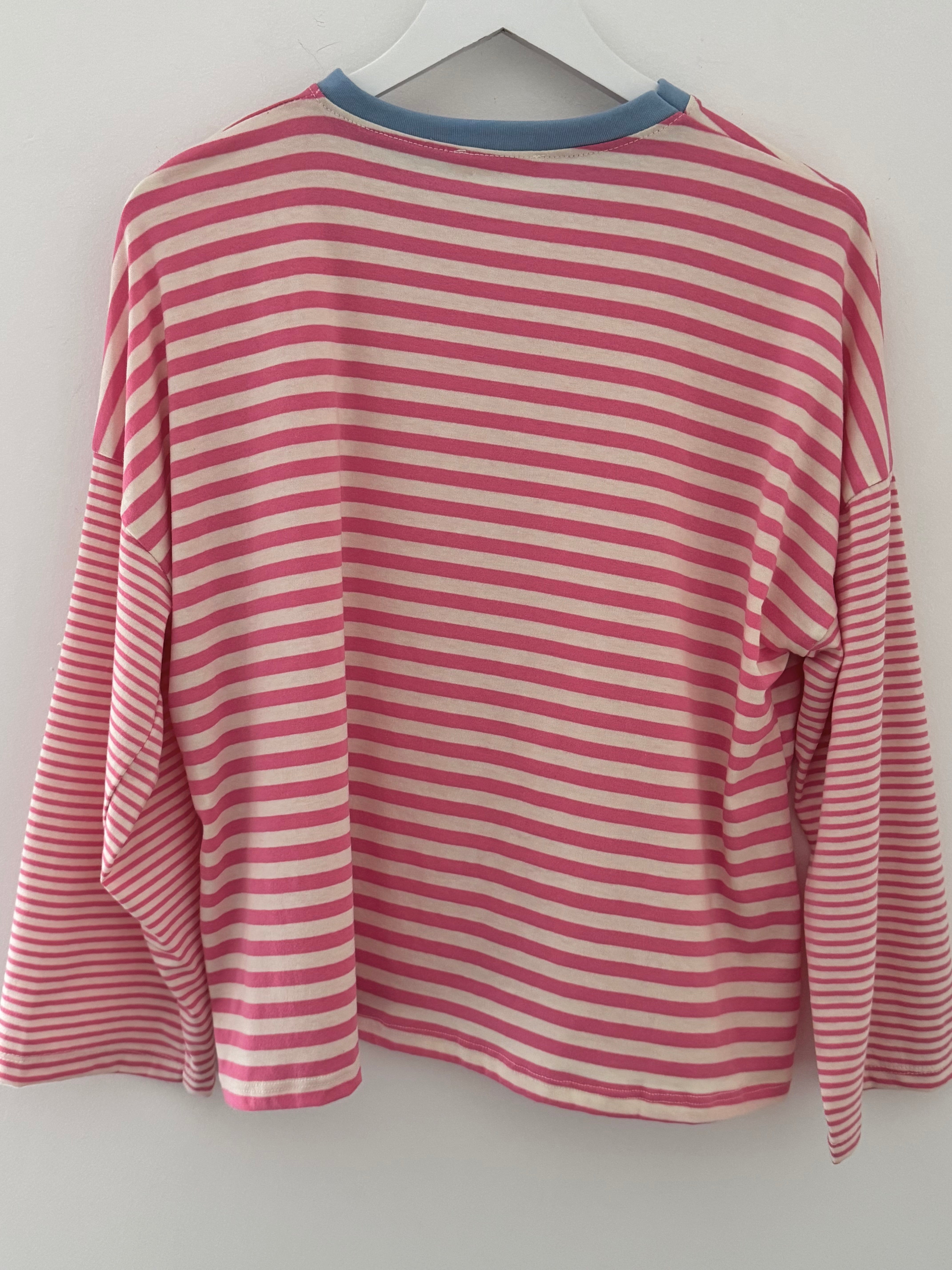 Long Sleeve Stripe Top in Pink & White