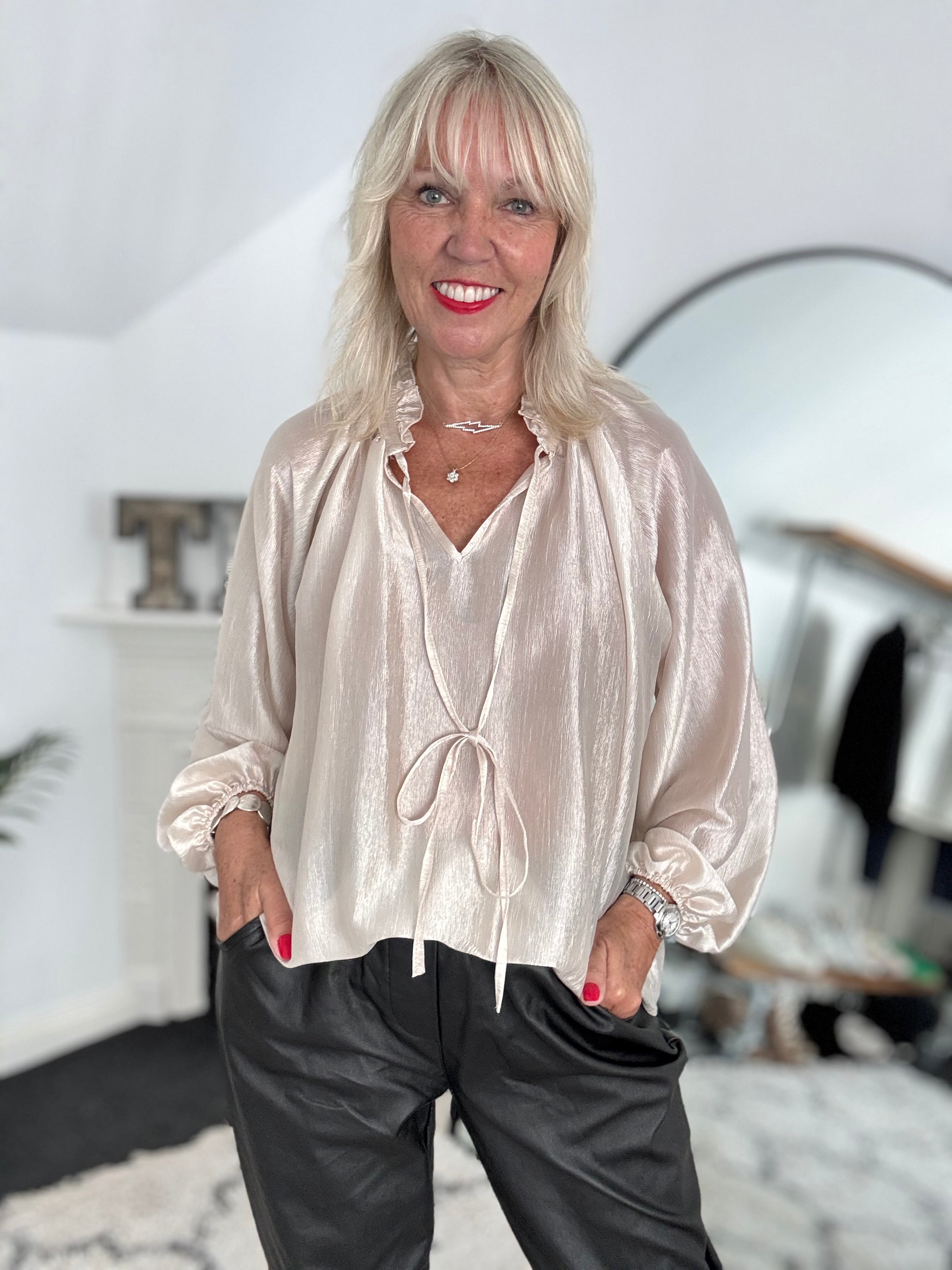 Silky Shimmer Blouse in Vanilla Blush