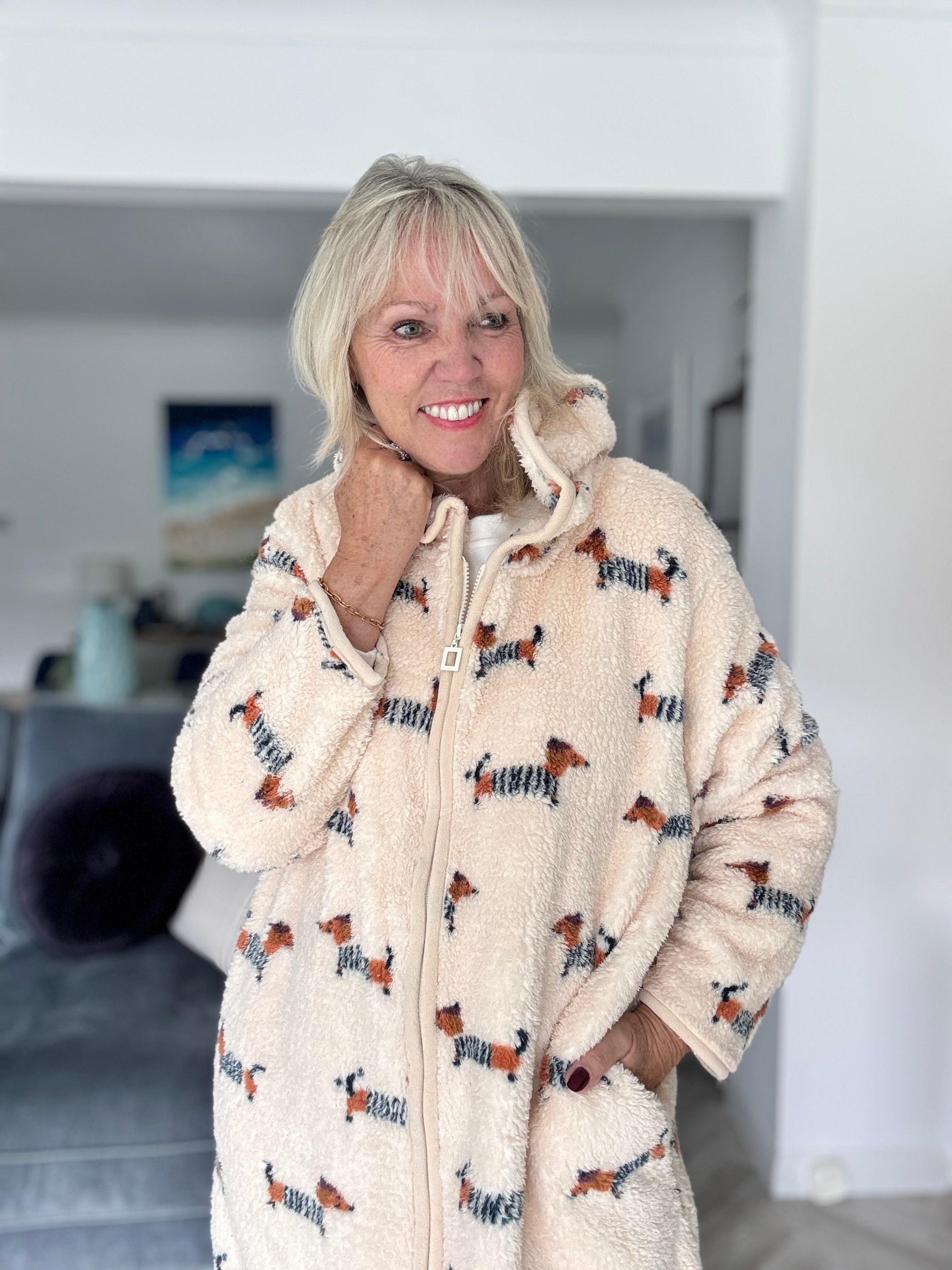 Sausage Dog Zipped Fleece Hooded Loungewear