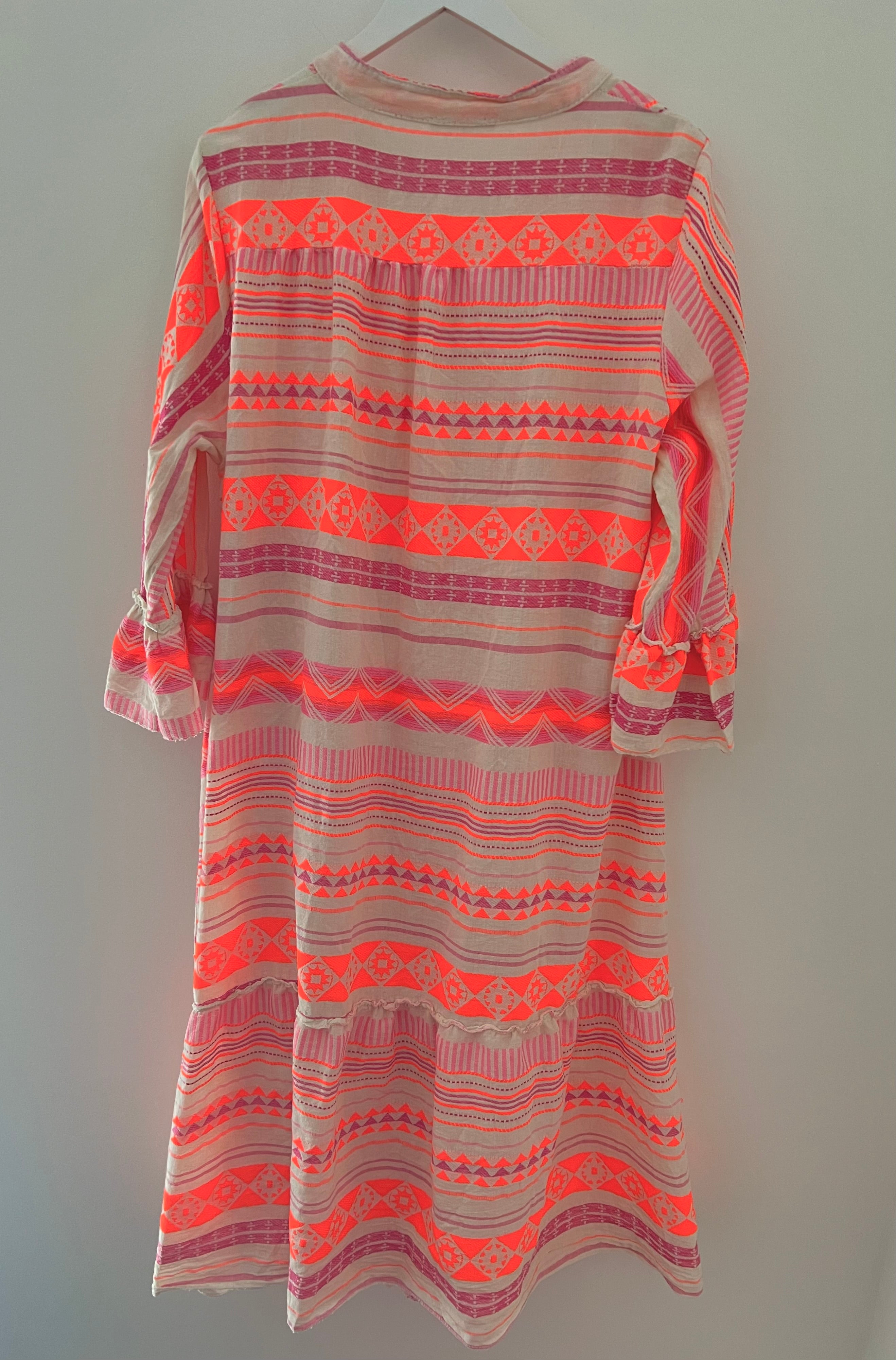 Embroidered Midi Dress in Pink & Neon