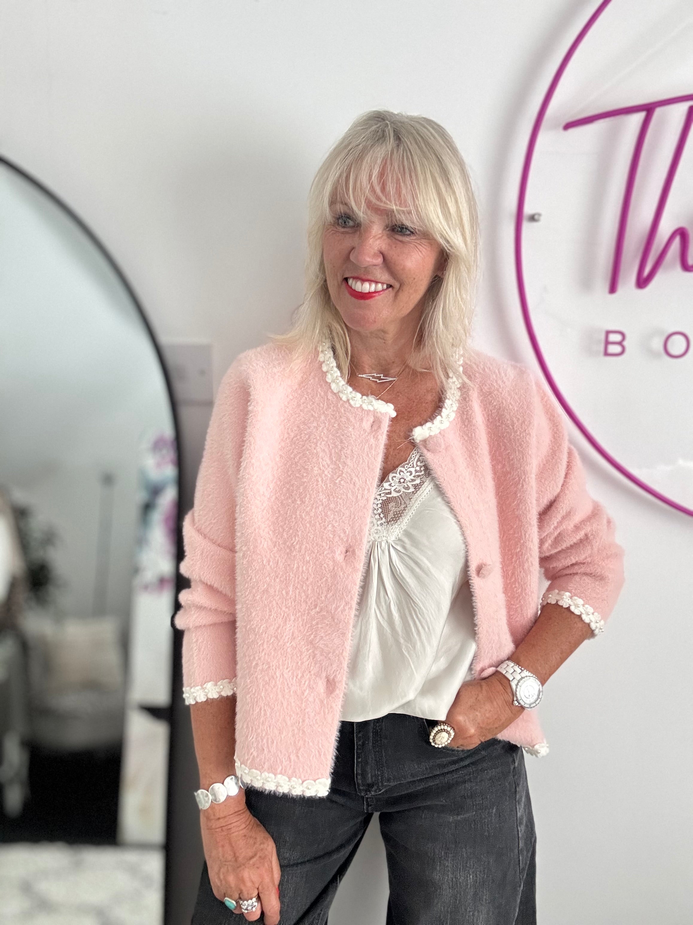 Button Cardi Jacket in Pink