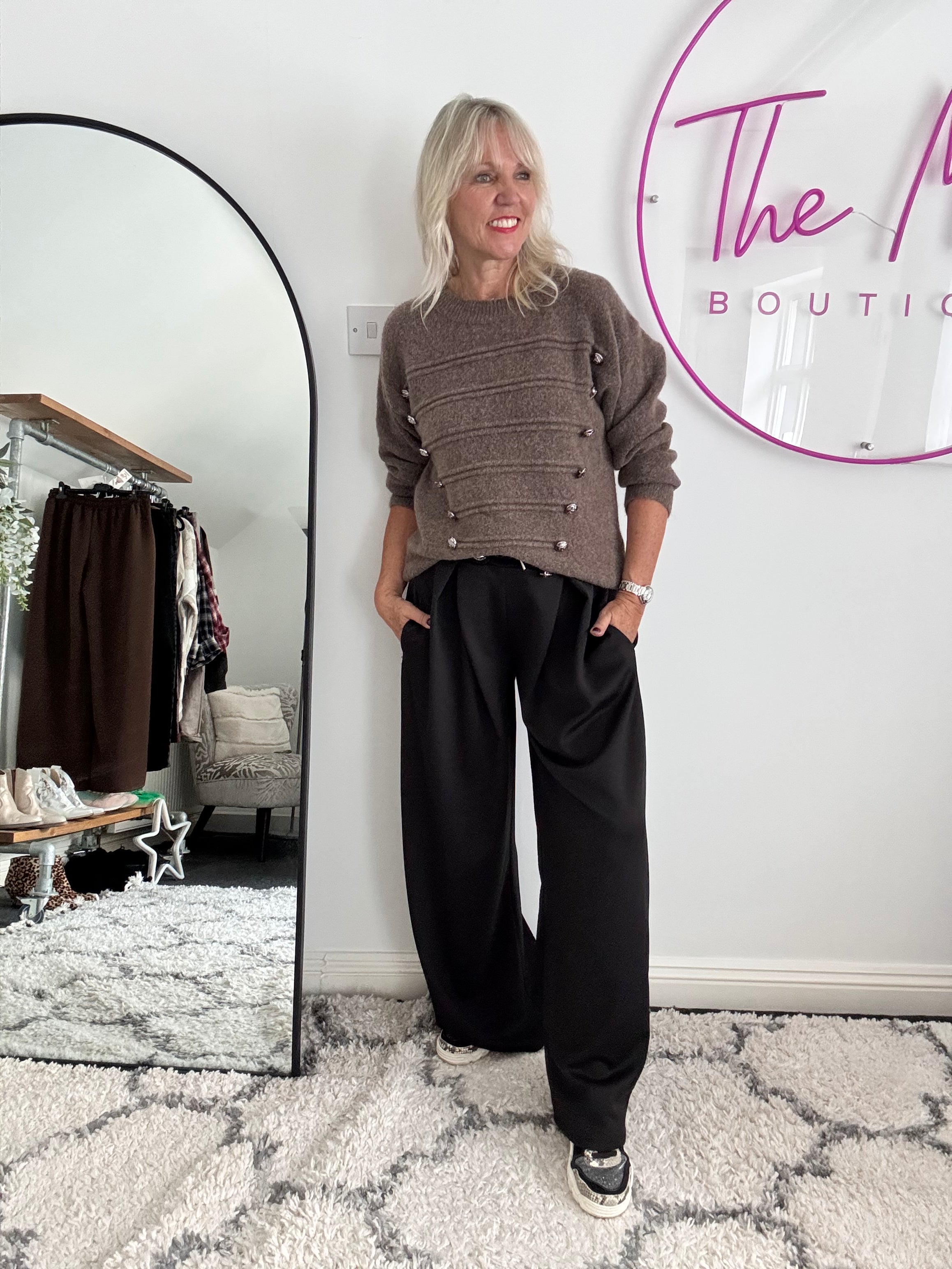 Soft Military Jumper in Mocha