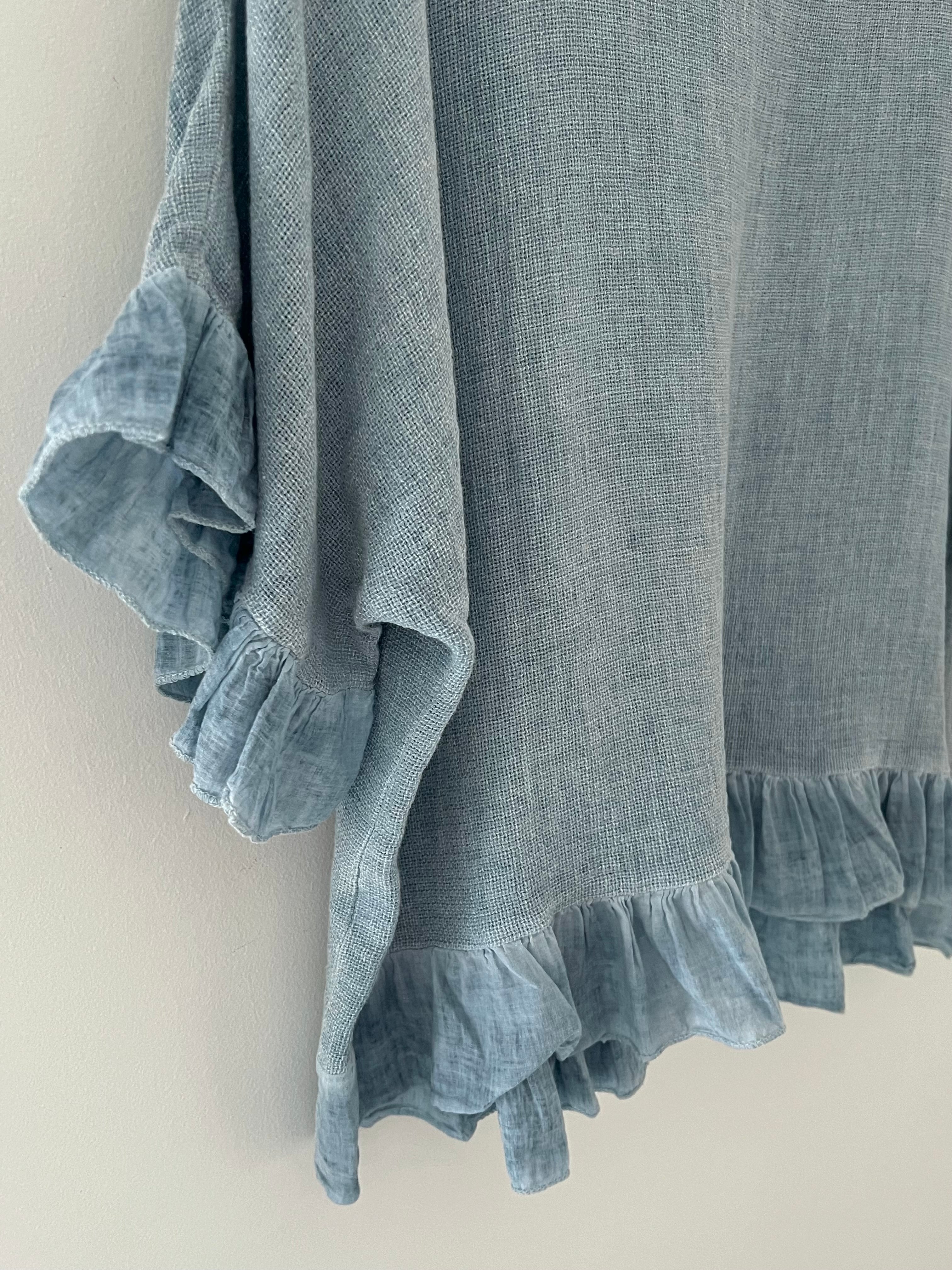 Linen & Cotton Top in Soft Blue