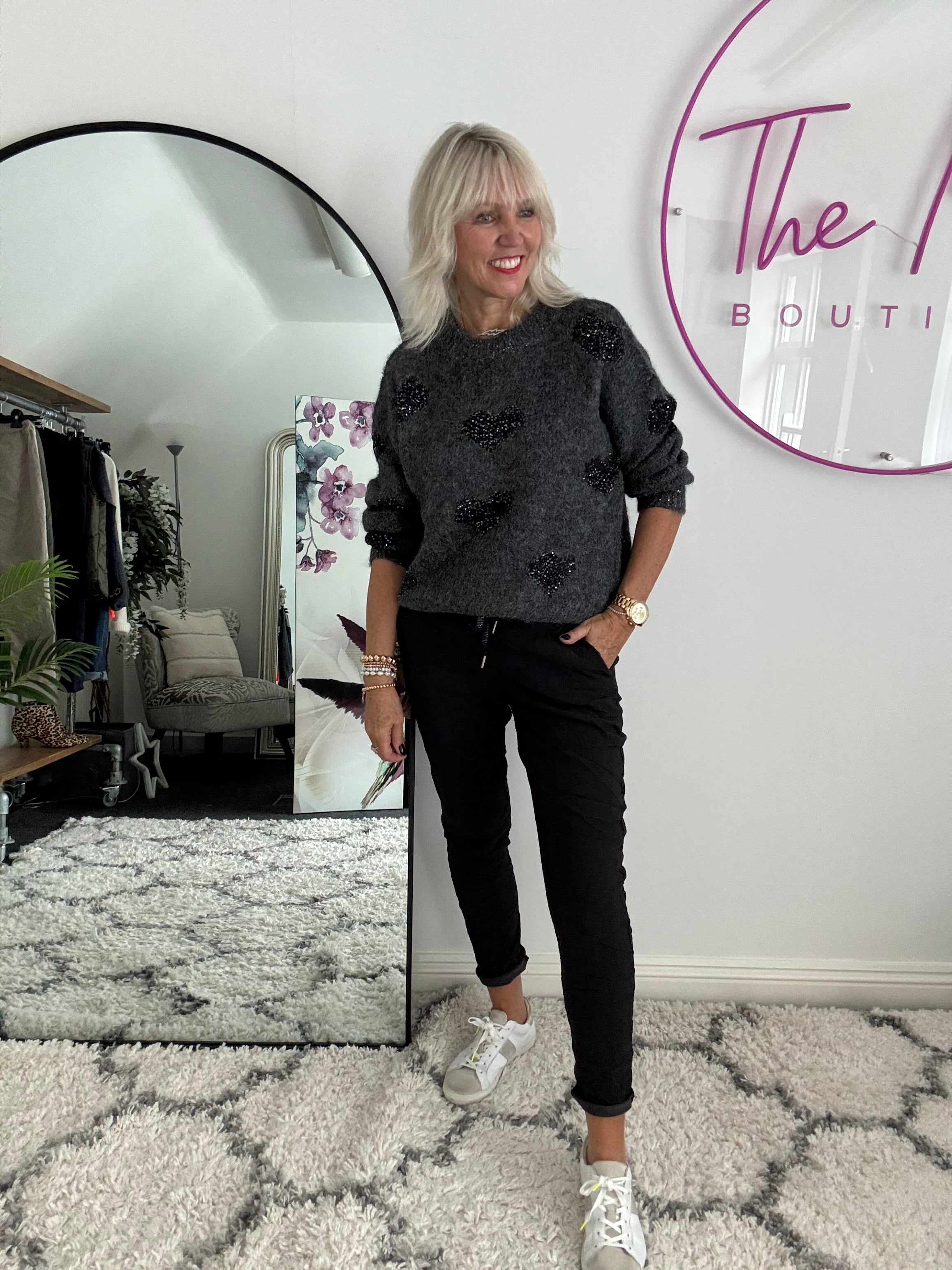 Super Stretch Joggers with Sparkly Tie in Black