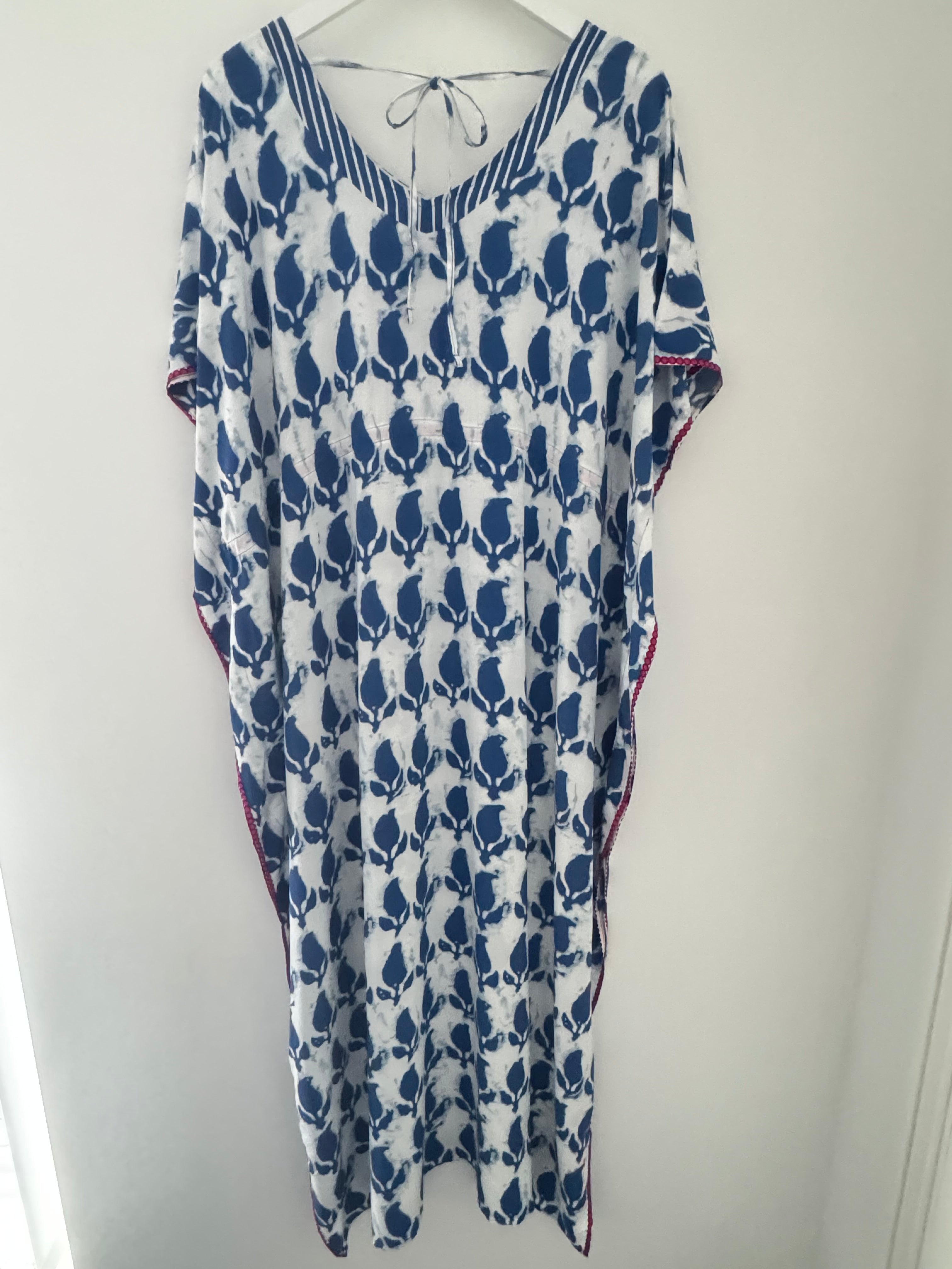 Kaftan Dress in Blue & White