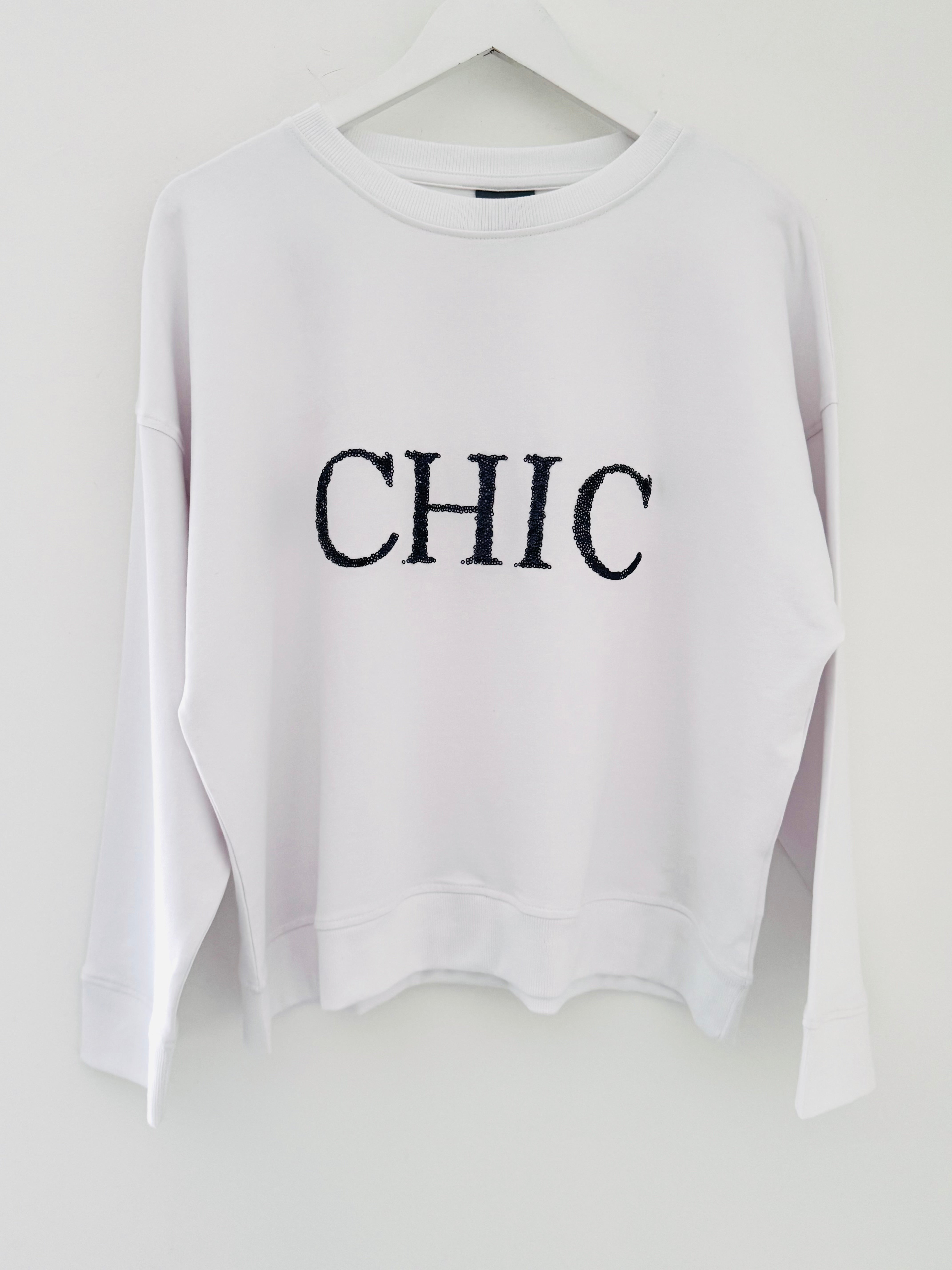 Chic Sequin Sweatshirt in White