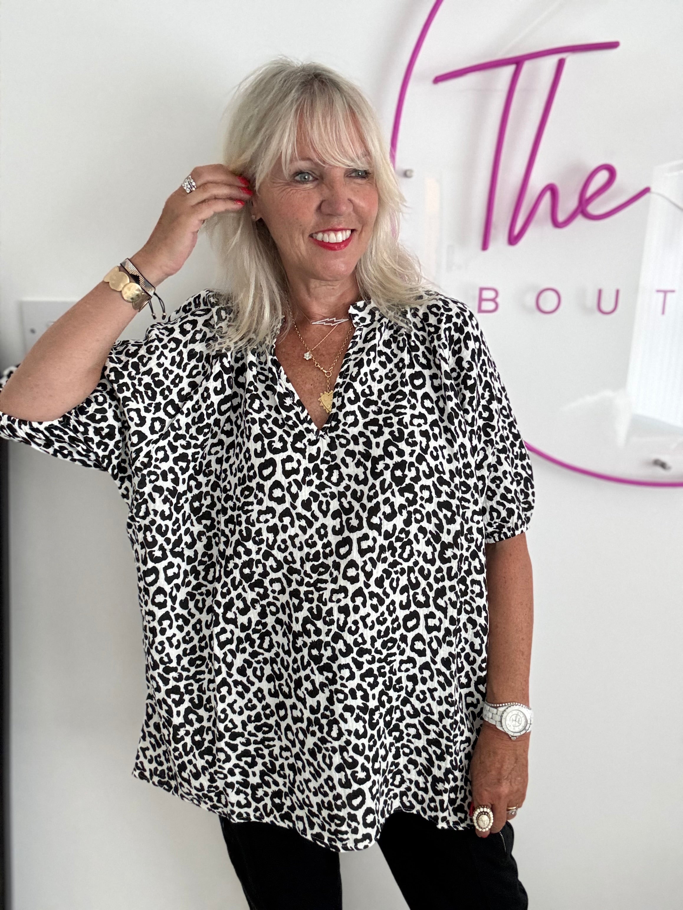 Oversized Cheesecloth Top in Leopard Print