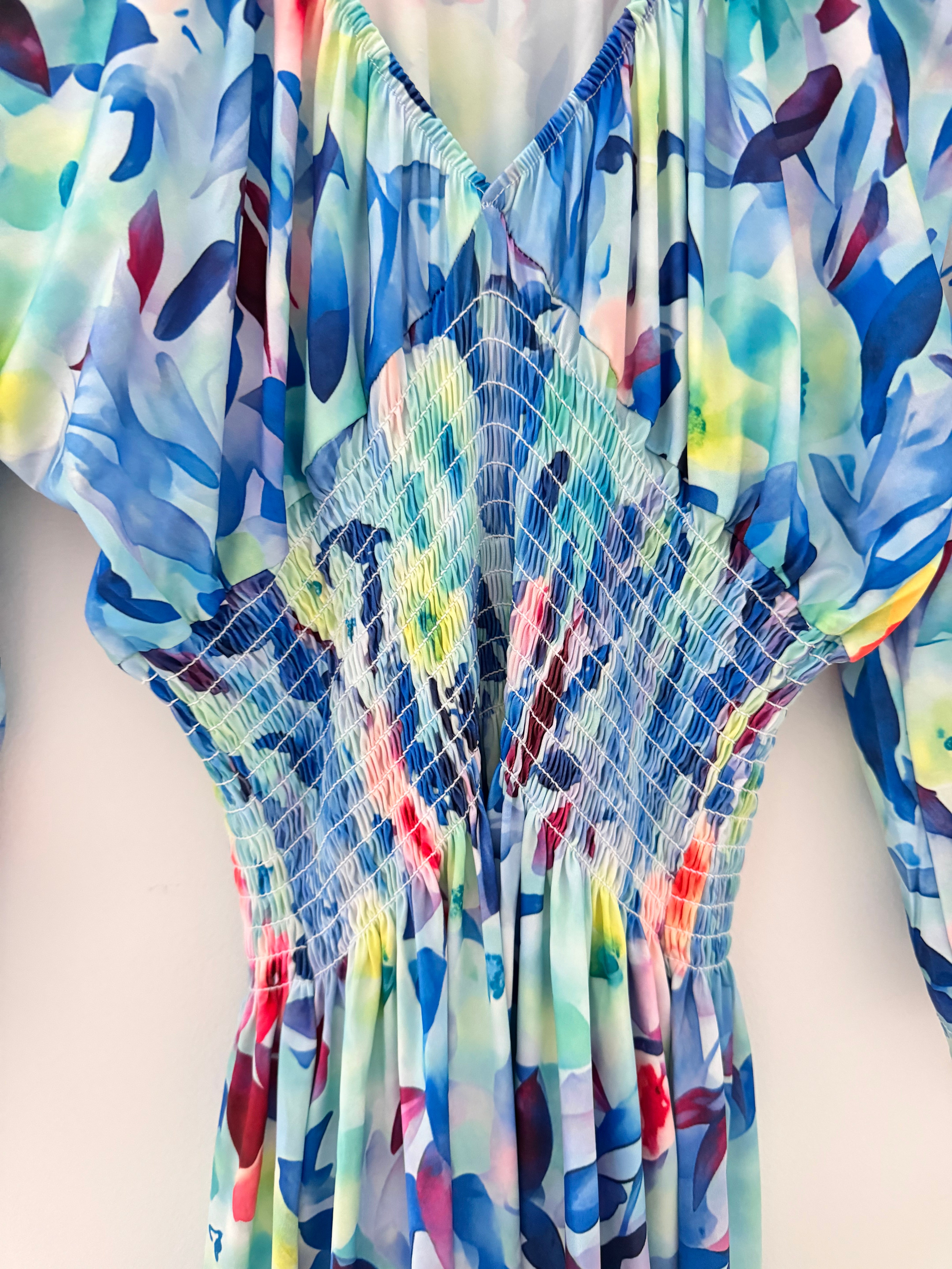 Silky Stretch Dress in Blue & Pink