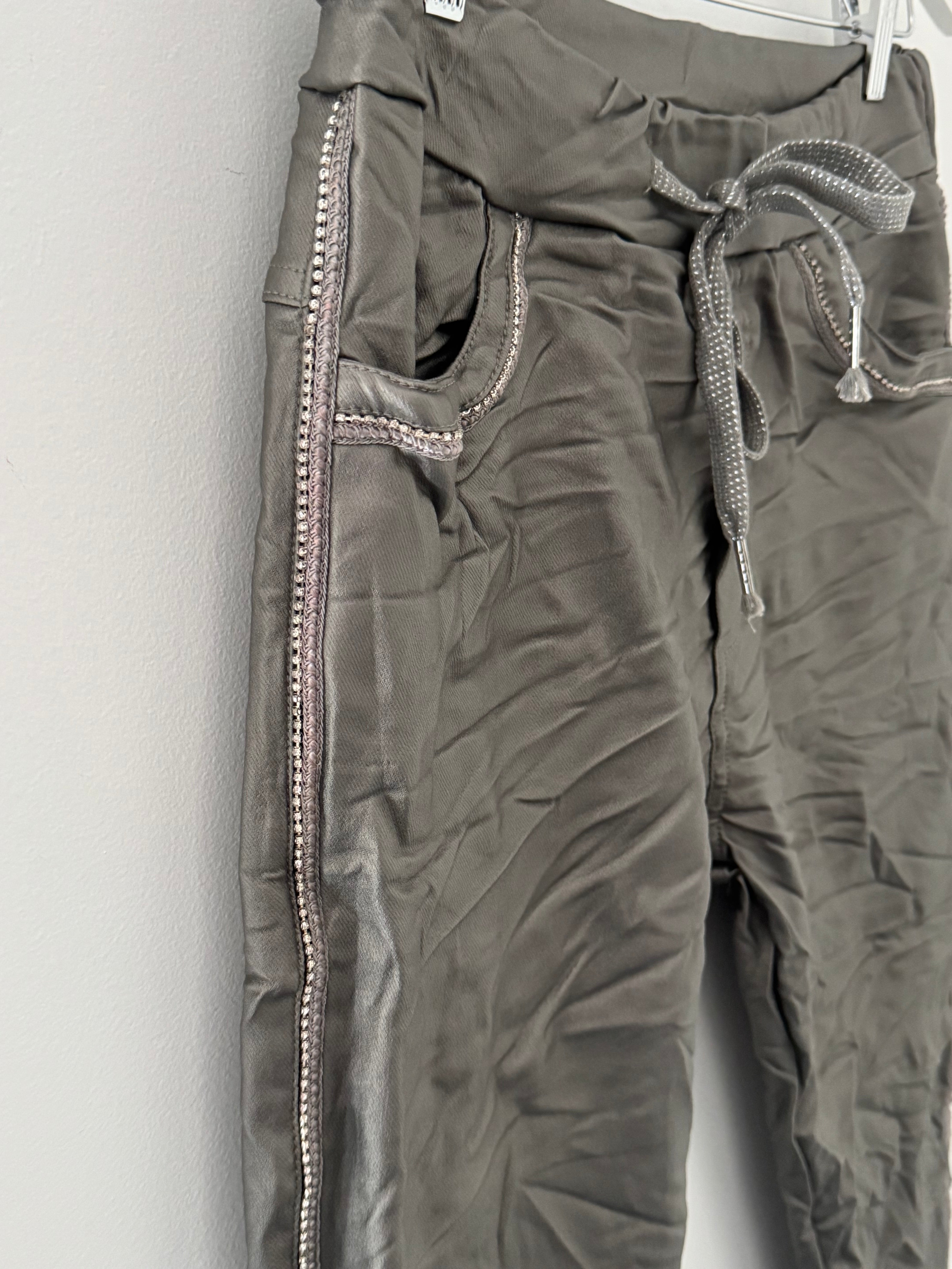 Waxed Diamonte Joggers in Pewter