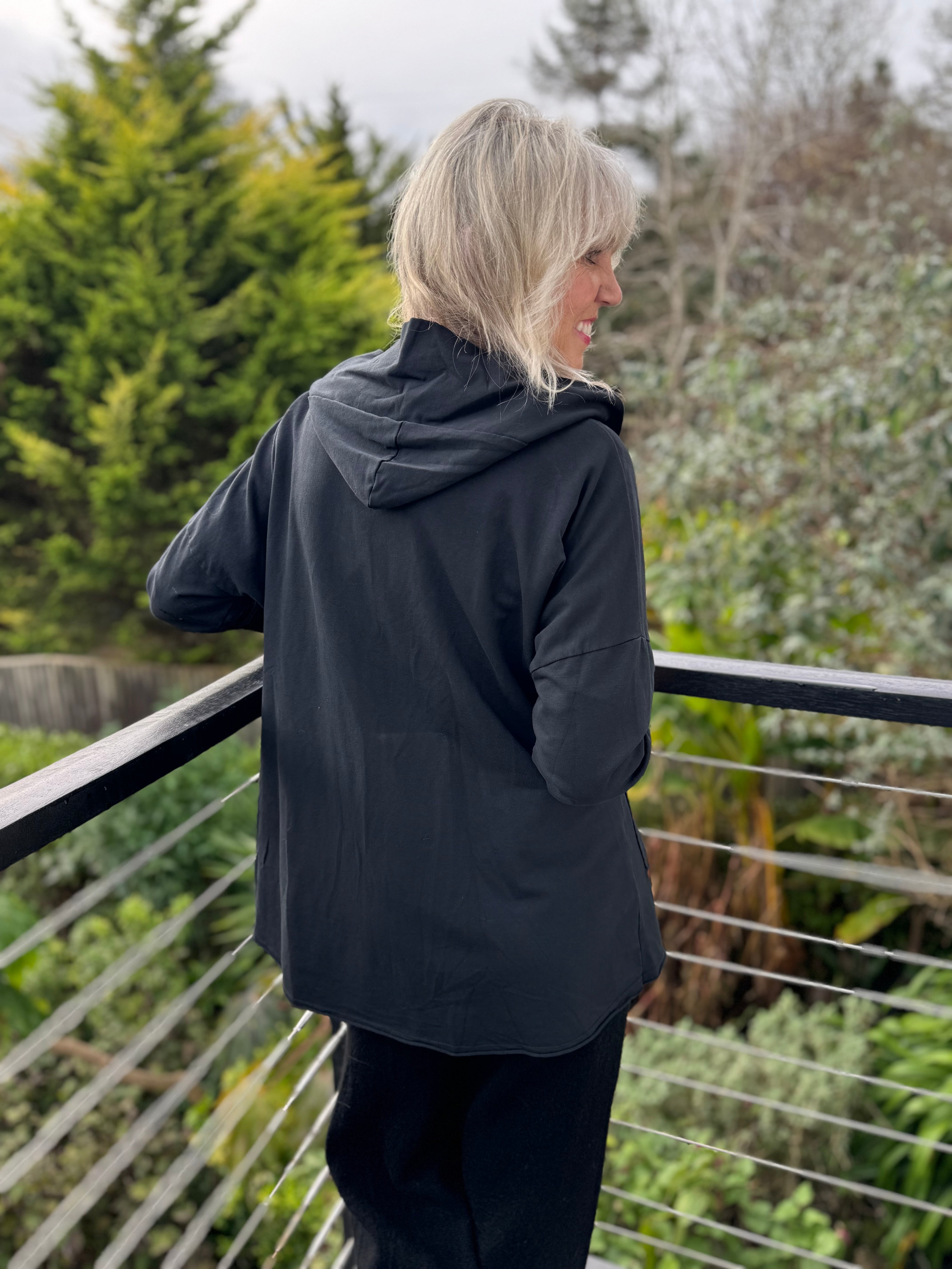 Zipped Sweat Hoodie Jacket in Black