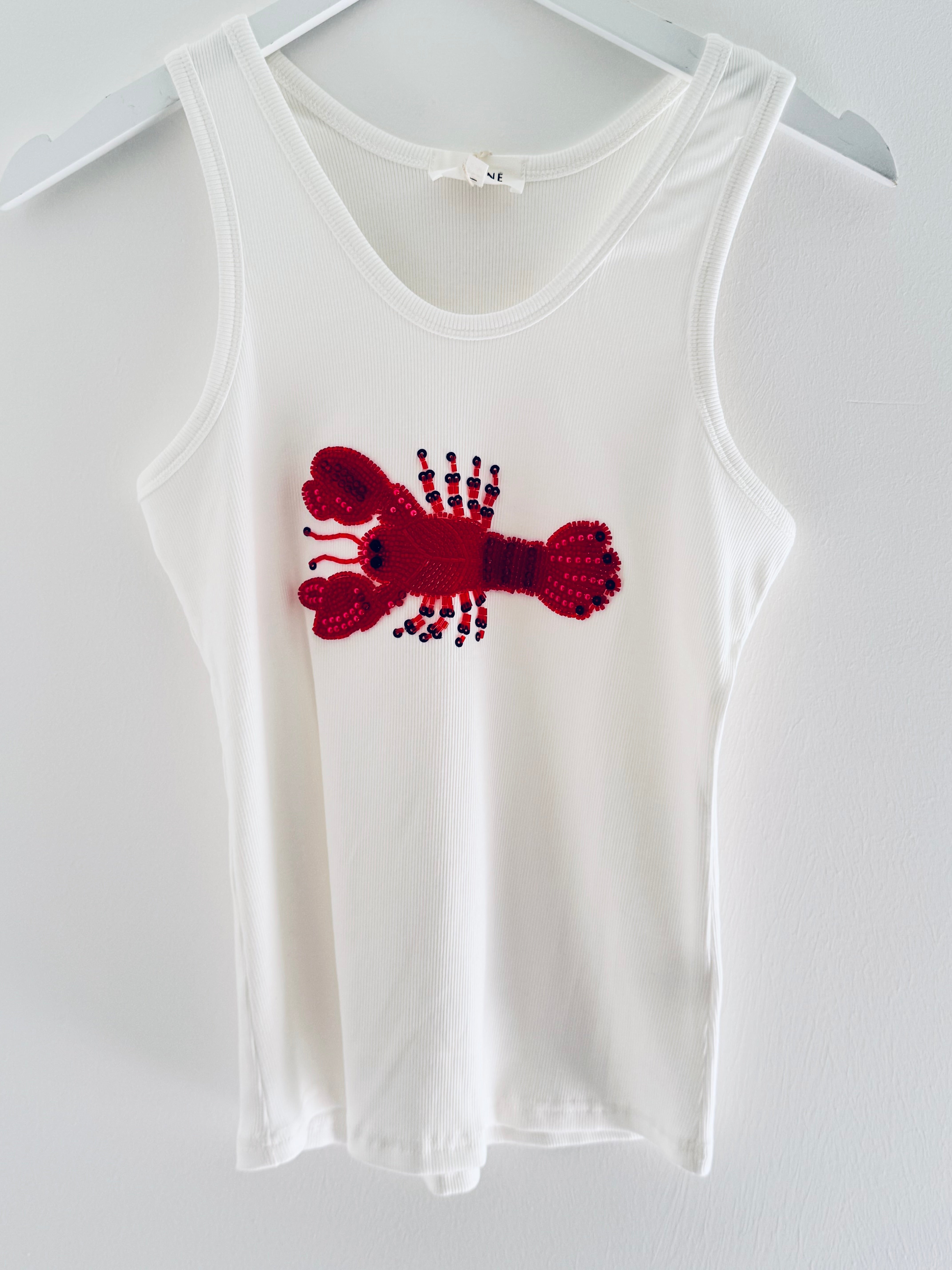 Designer Ribbed Vest with Beaded Lobster