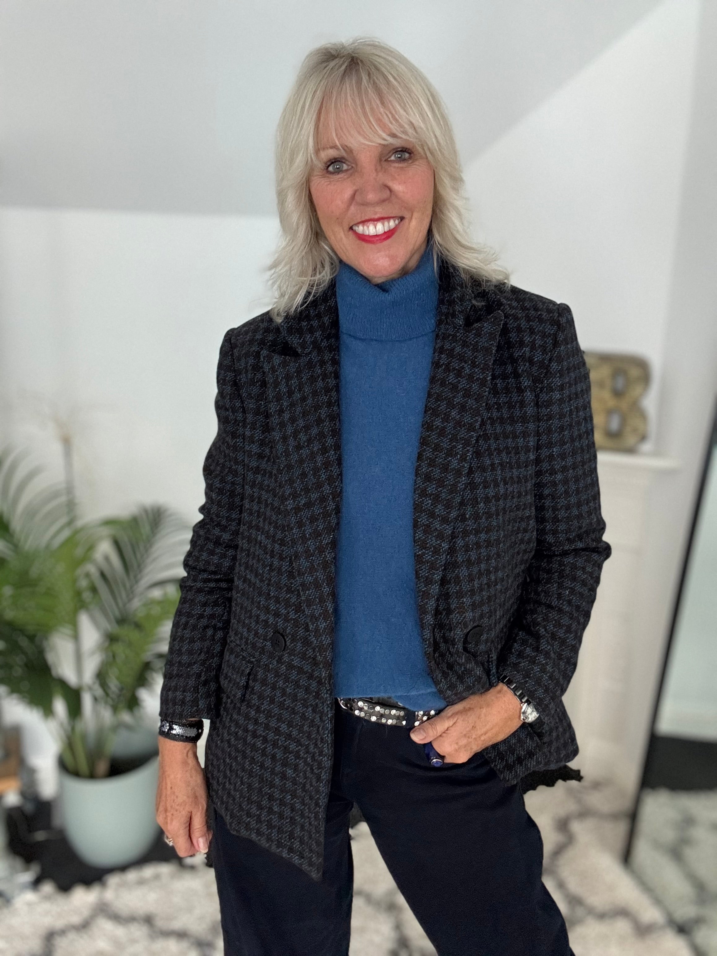 Luxe Tweed Jacket in Chocolate & Blue