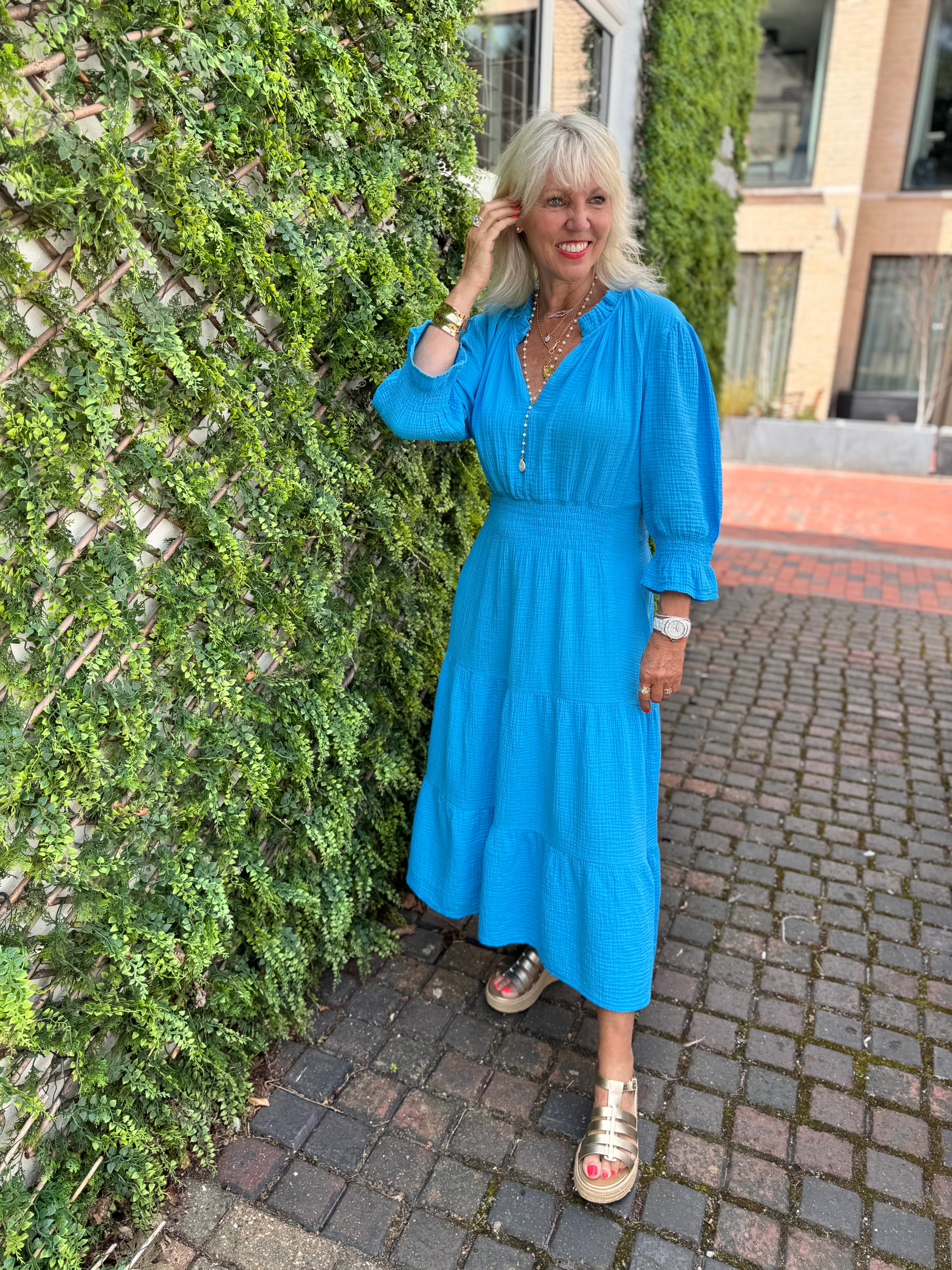Cheesecloth Midi Dress in Azure Blue