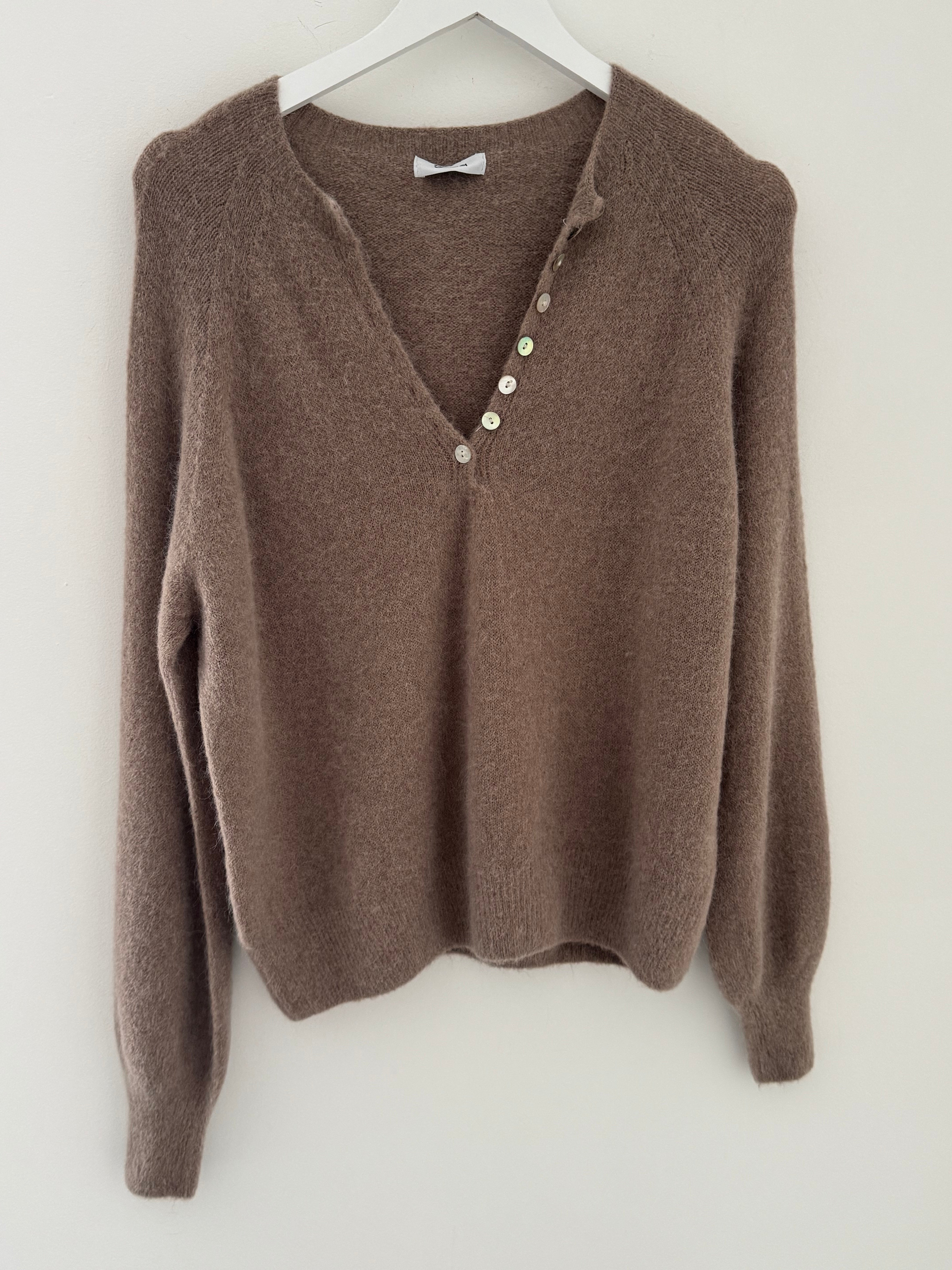 Softie Jumper with Button Neck in Soft Mocha