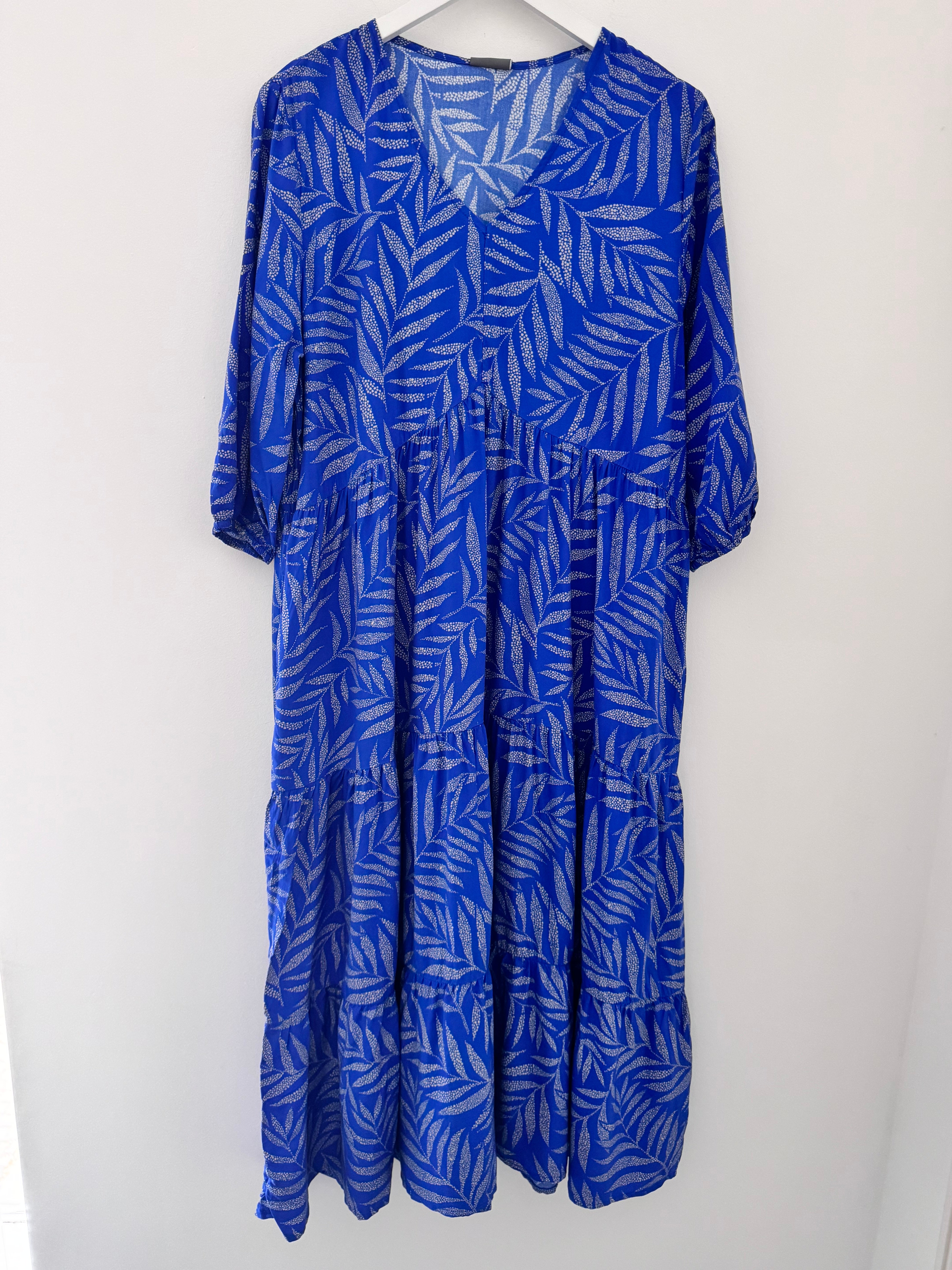 Leaf Tiered Dress in Royal Blue
