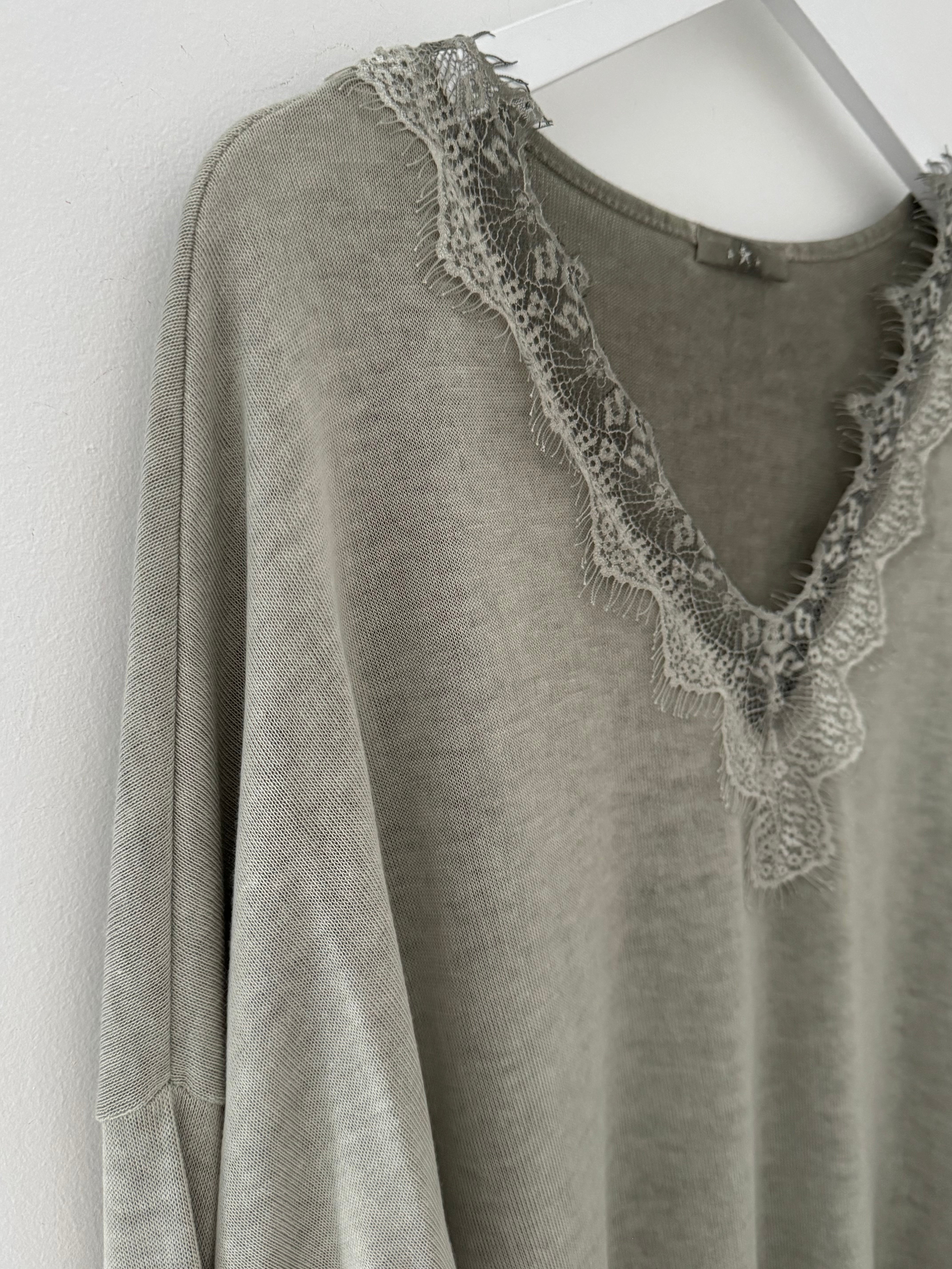 Lace Edge Lightweight Knit in Light Khaki