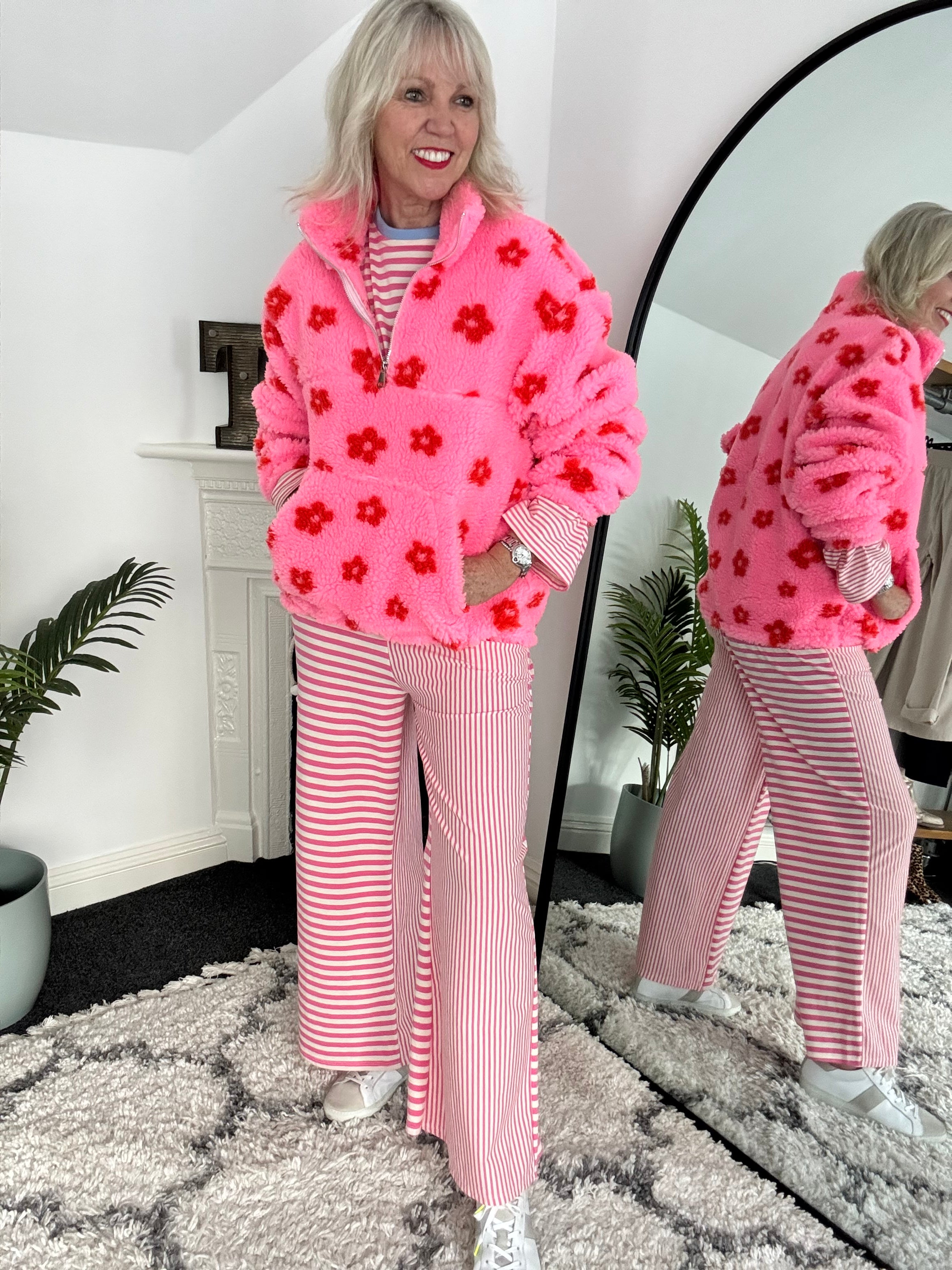 Long Sleeve Stripe Top in Pink & White