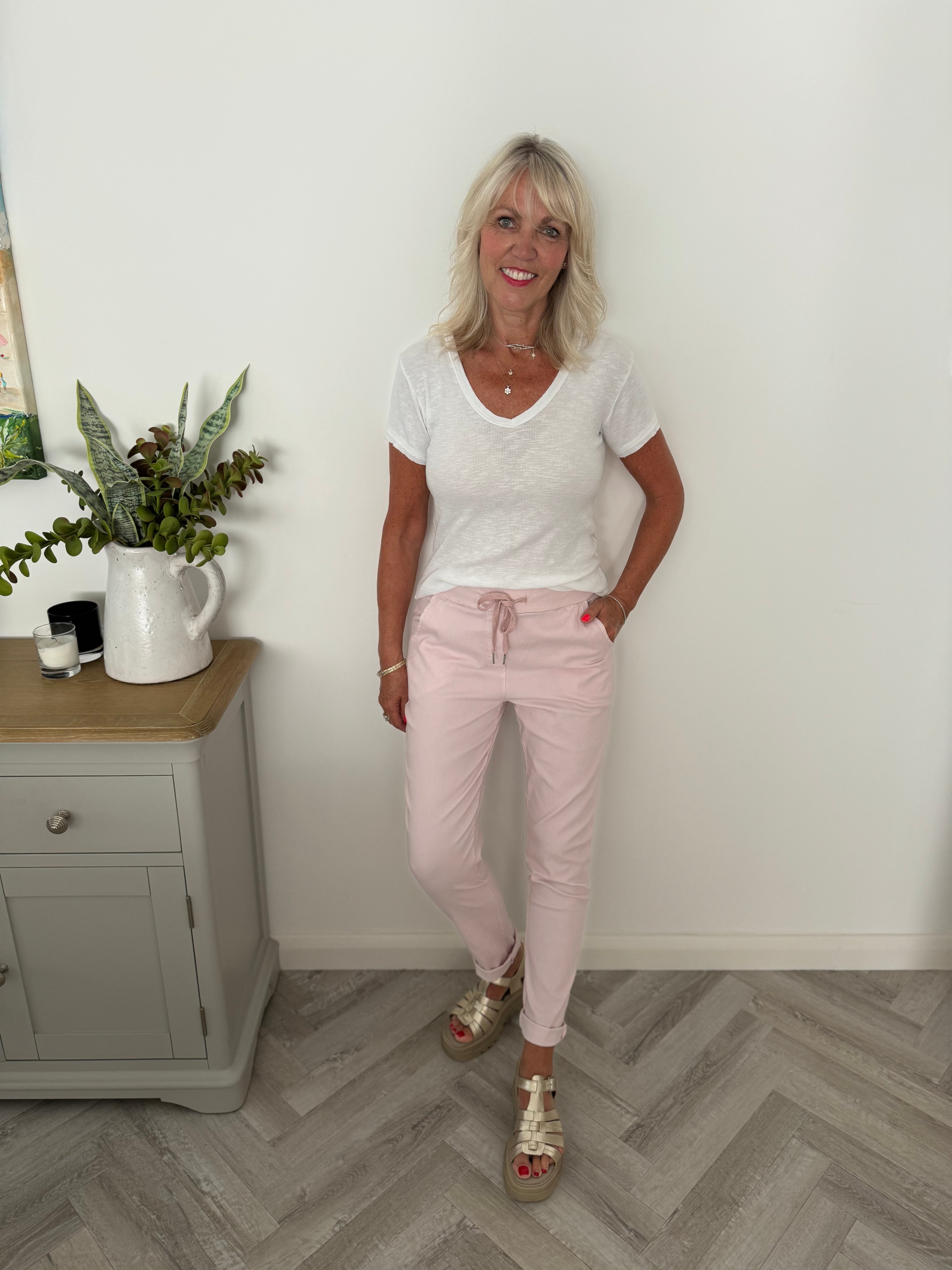 Super Stretch Plain Tie Joggers in Pink