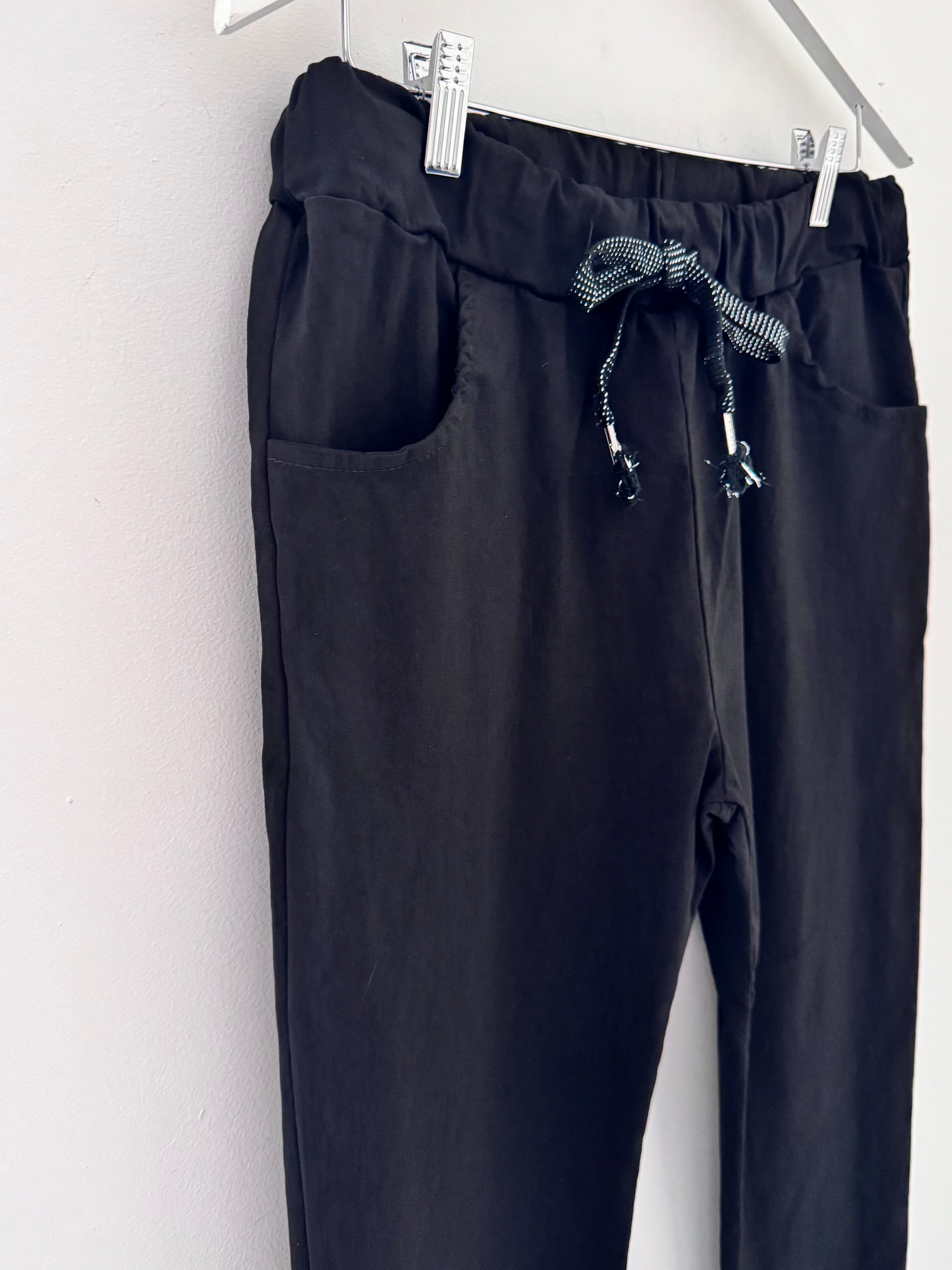 Super Stretch Joggers with Sparkly Tie in Black