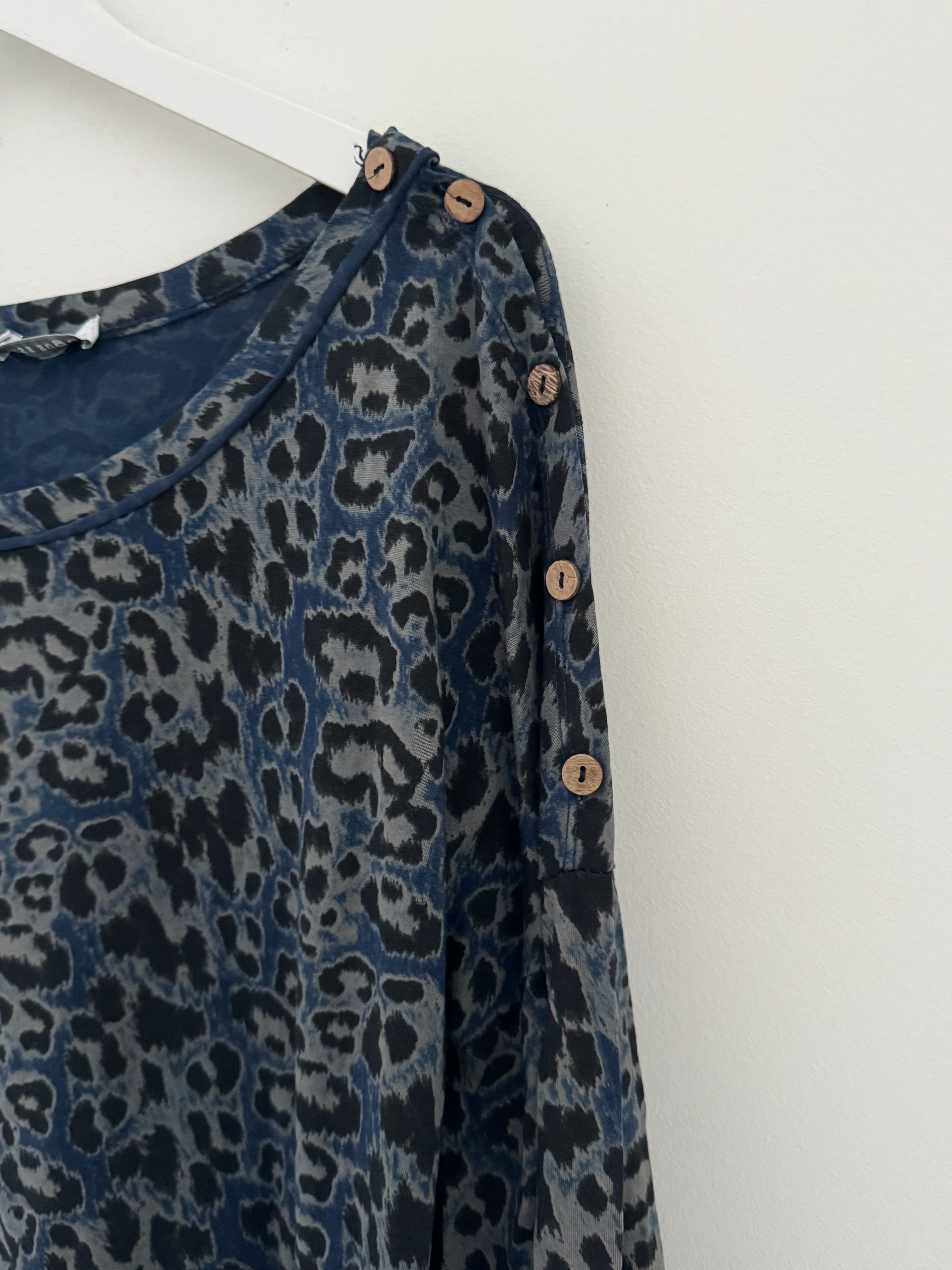 Leopard Print Cotton Top in Blue