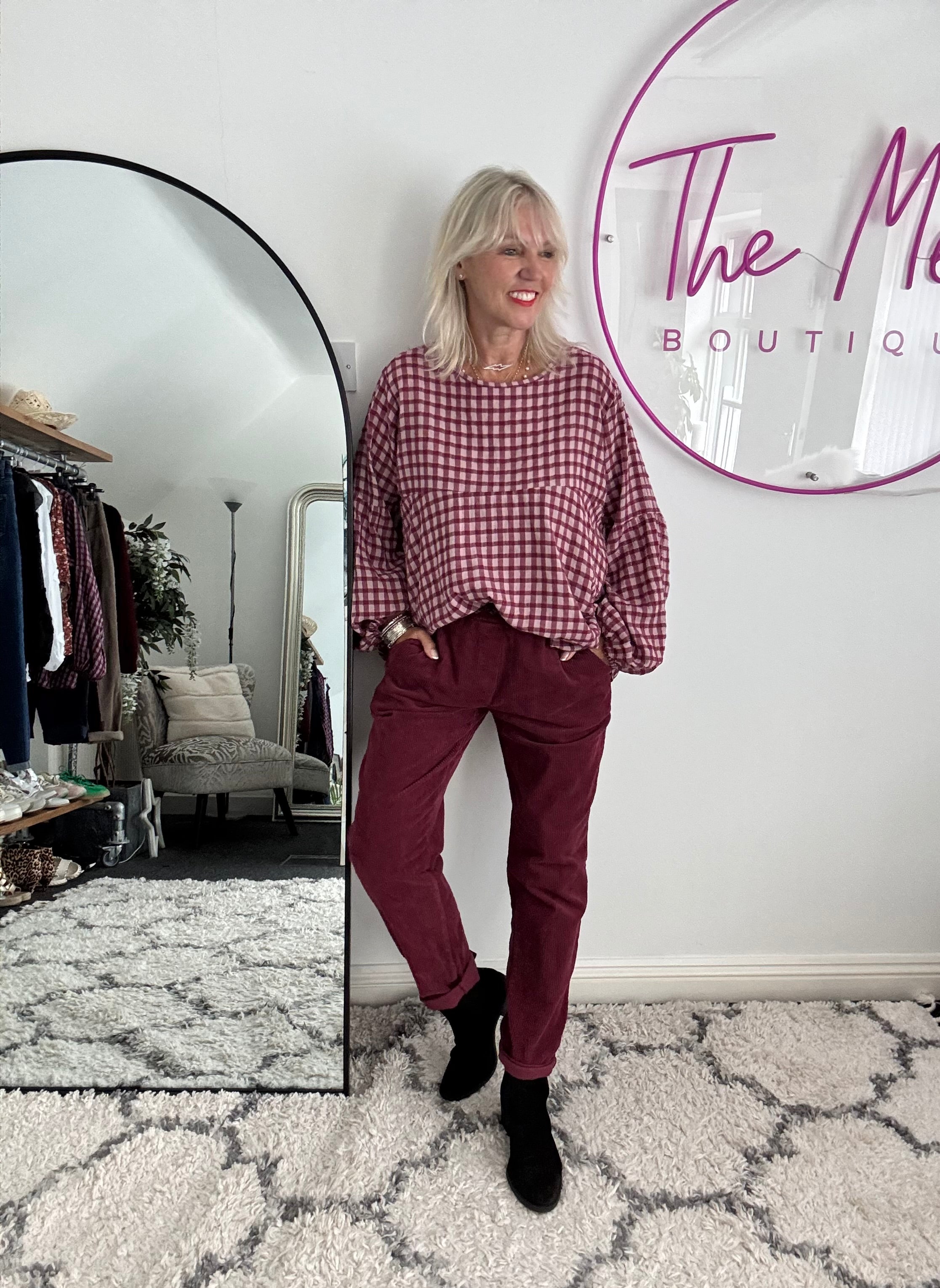 Luxe Cord Joggers in Berry