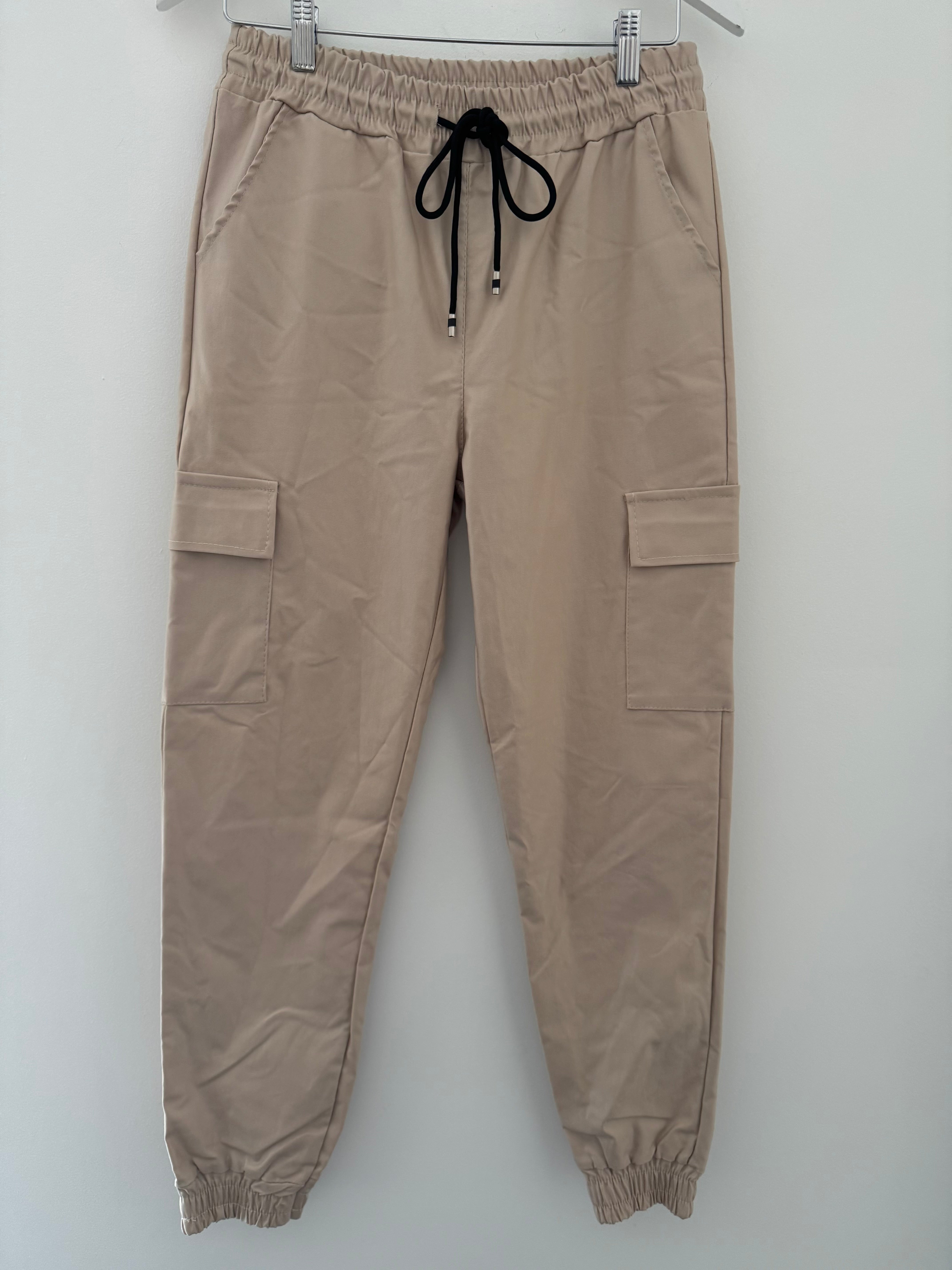 Leather Look Cargo Joggers in Latte