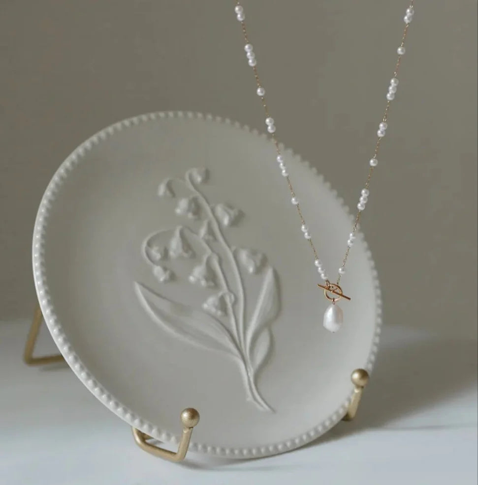 T Bar Necklace with Large Freshwater Pearl Drop
