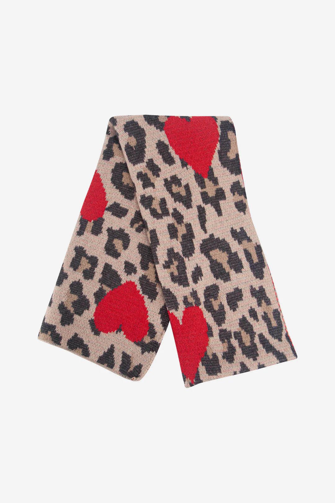 Leopard Knitted Scarf with Hearts